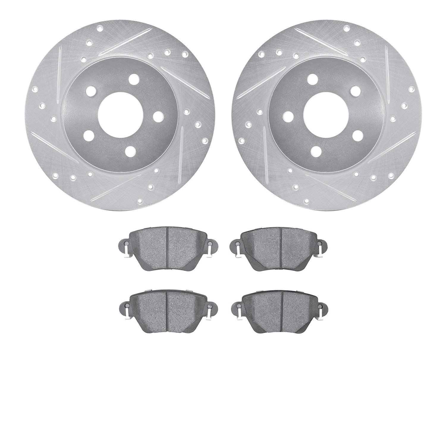 7302-20013 Drilled/Slotted Brake Rotor with 3000-Series Ceramic Brake Pads Kit [Silver], 2001-2004 Multiple Makes/Models, Positi