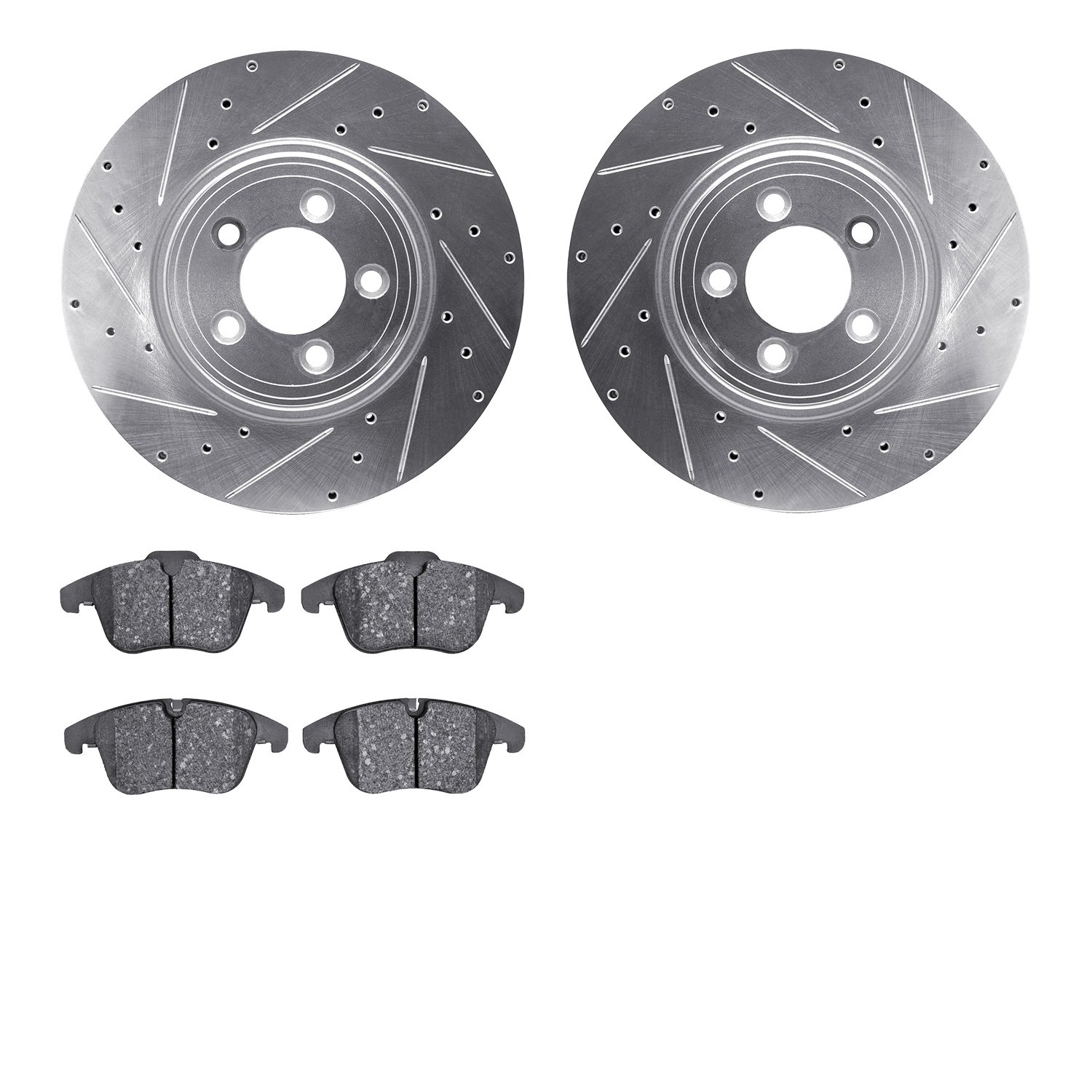 7302-20018 Drilled/Slotted Brake Rotor with 3000-Series Ceramic Brake Pads Kit [Silver], 2006-2010 Jaguar, Position: Front