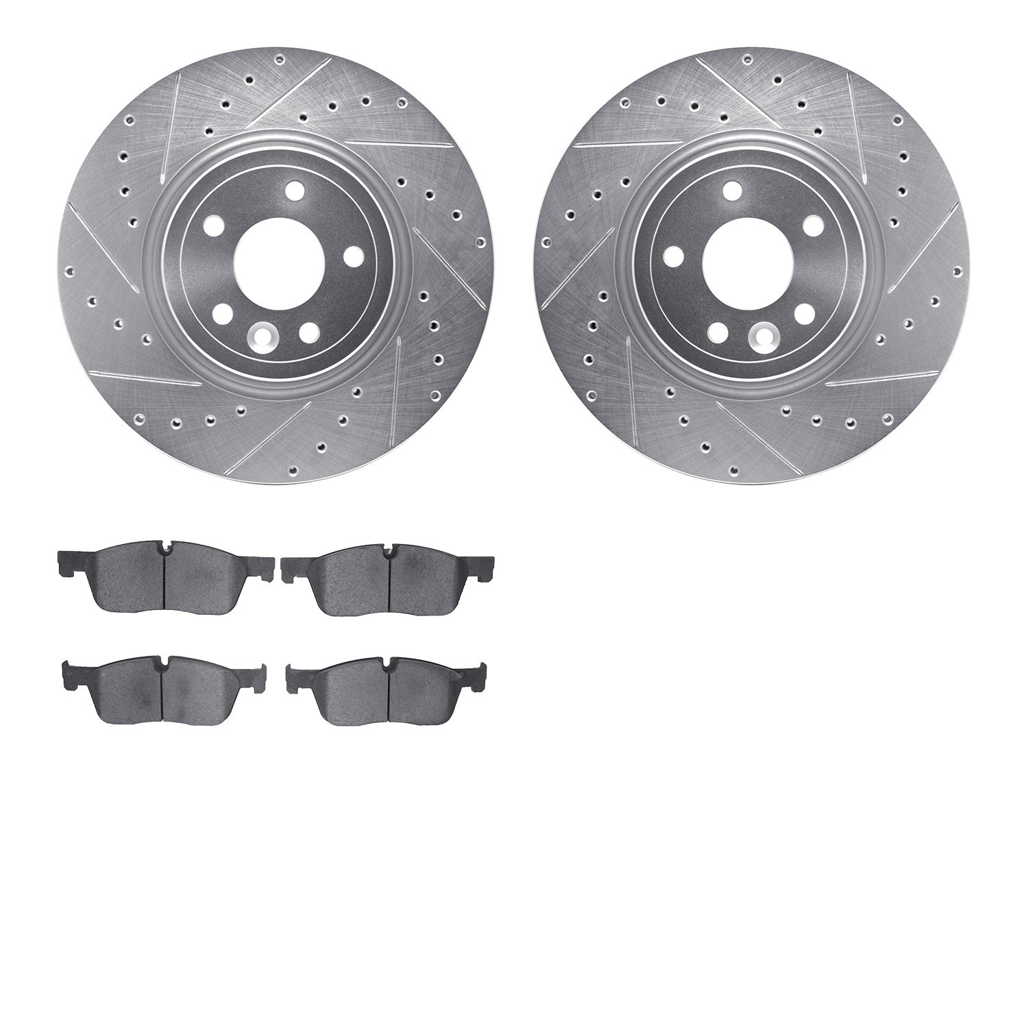 7302-20027 Drilled/Slotted Brake Rotor with 3000-Series Ceramic Brake Pads Kit [Silver], 2017-2020 Jaguar, Position: Front