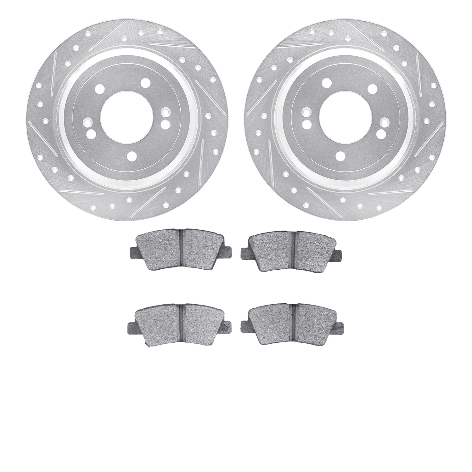 7302-21047 Drilled/Slotted Brake Rotor with 3000-Series Ceramic Brake Pads Kit [Silver], Fits Select Kia/Hyundai/Genesis, Positi