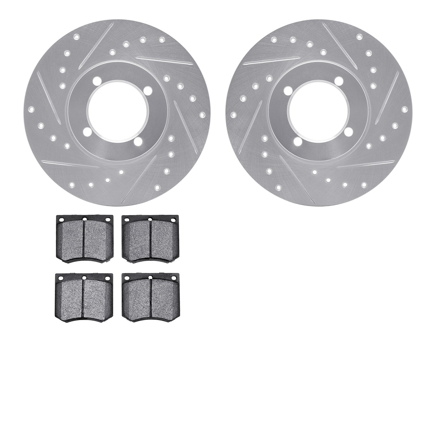 7302-22004 Drilled/Slotted Brake Rotor with 3000-Series Ceramic Brake Pads Kit [Silver], 1976-1979 Lotus, Position: Front