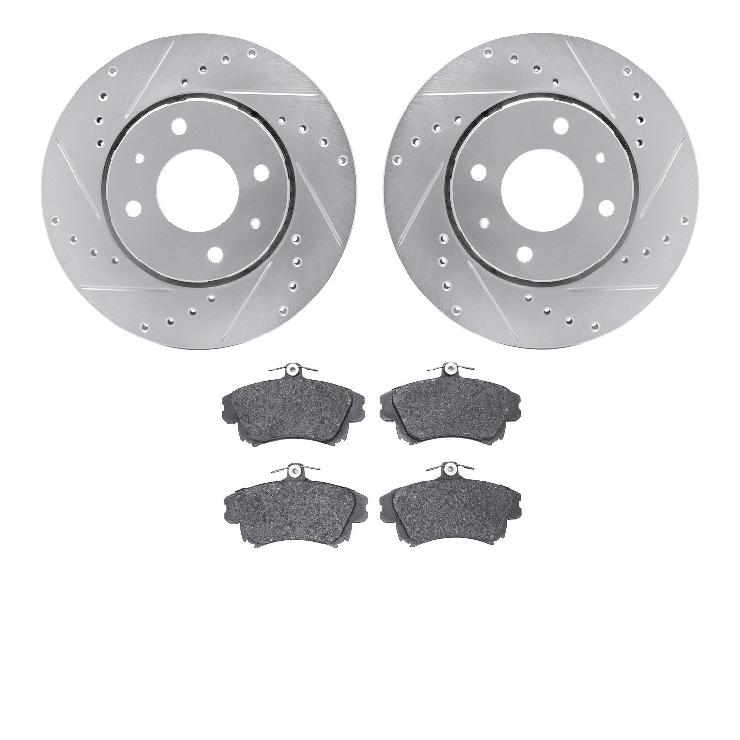 7302-27002 Drilled/Slotted Brake Rotor with 3000-Series Ceramic Brake Pads Kit [Silver], 2000-2004 Volvo, Position: Front