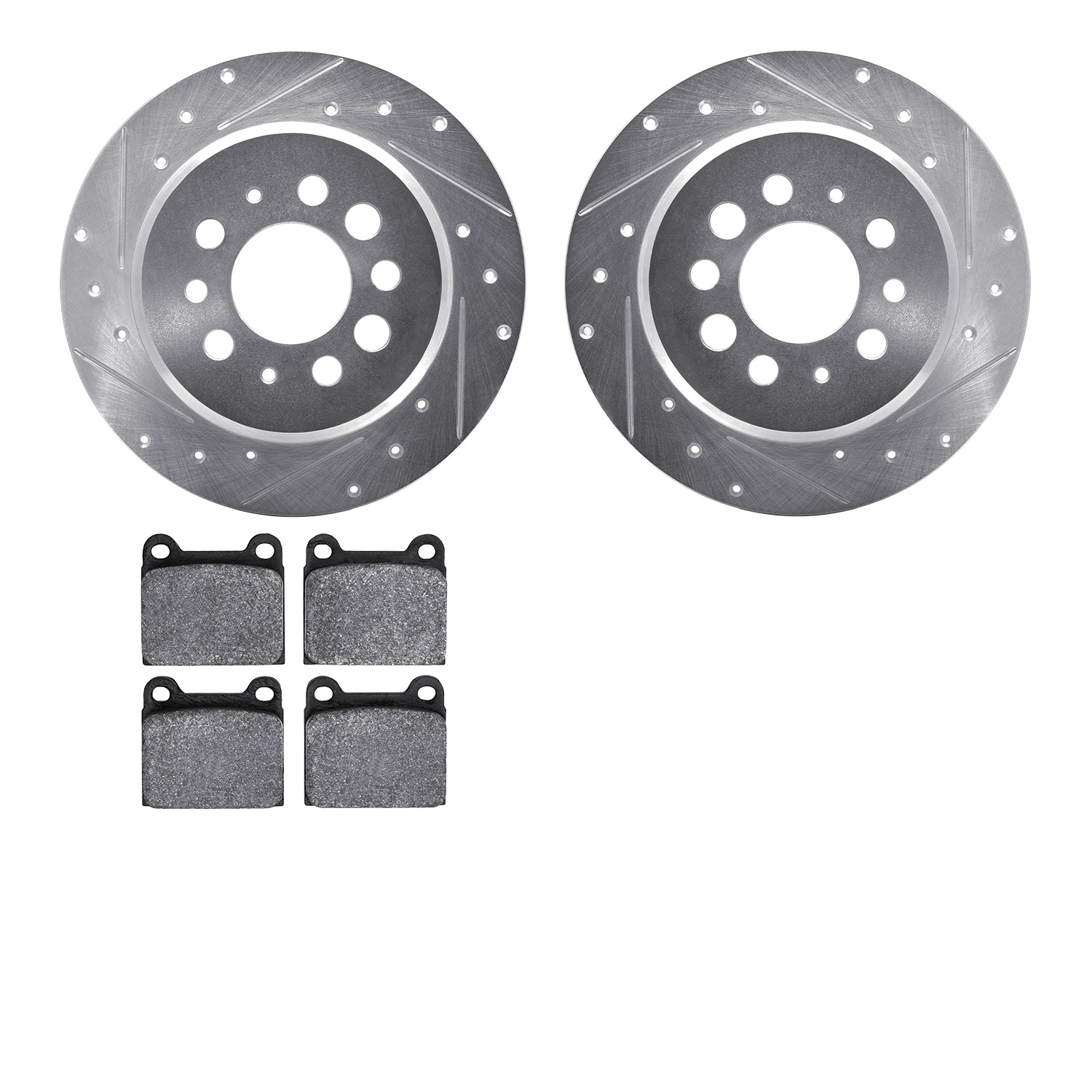 7302-27004 Drilled/Slotted Brake Rotor with 3000-Series Ceramic Brake Pads Kit [Silver], 1967-1974 Volvo, Position: Rear