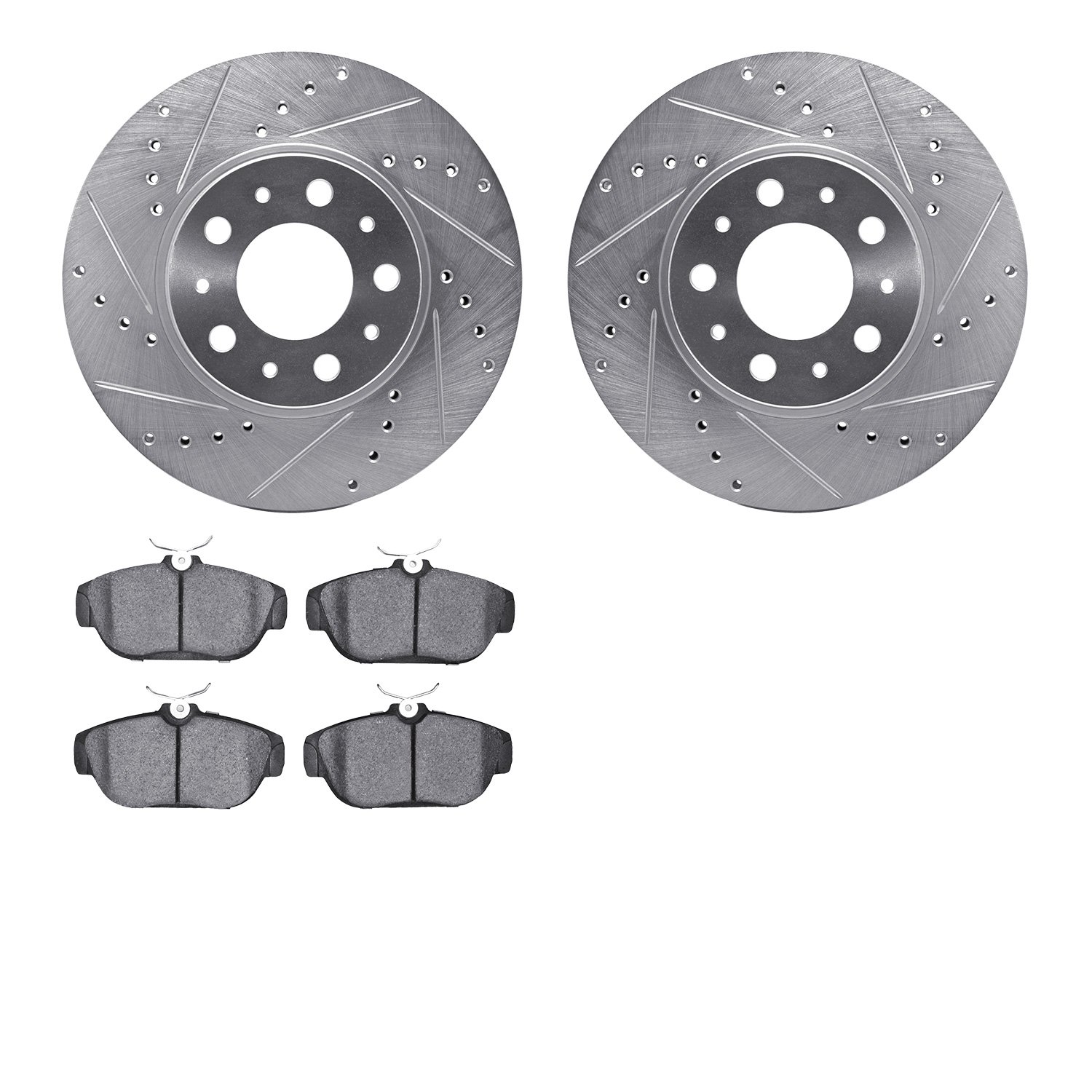 7302-27036 Drilled/Slotted Brake Rotor with 3000-Series Ceramic Brake Pads Kit [Silver], 1995-1998 Volvo, Position: Front