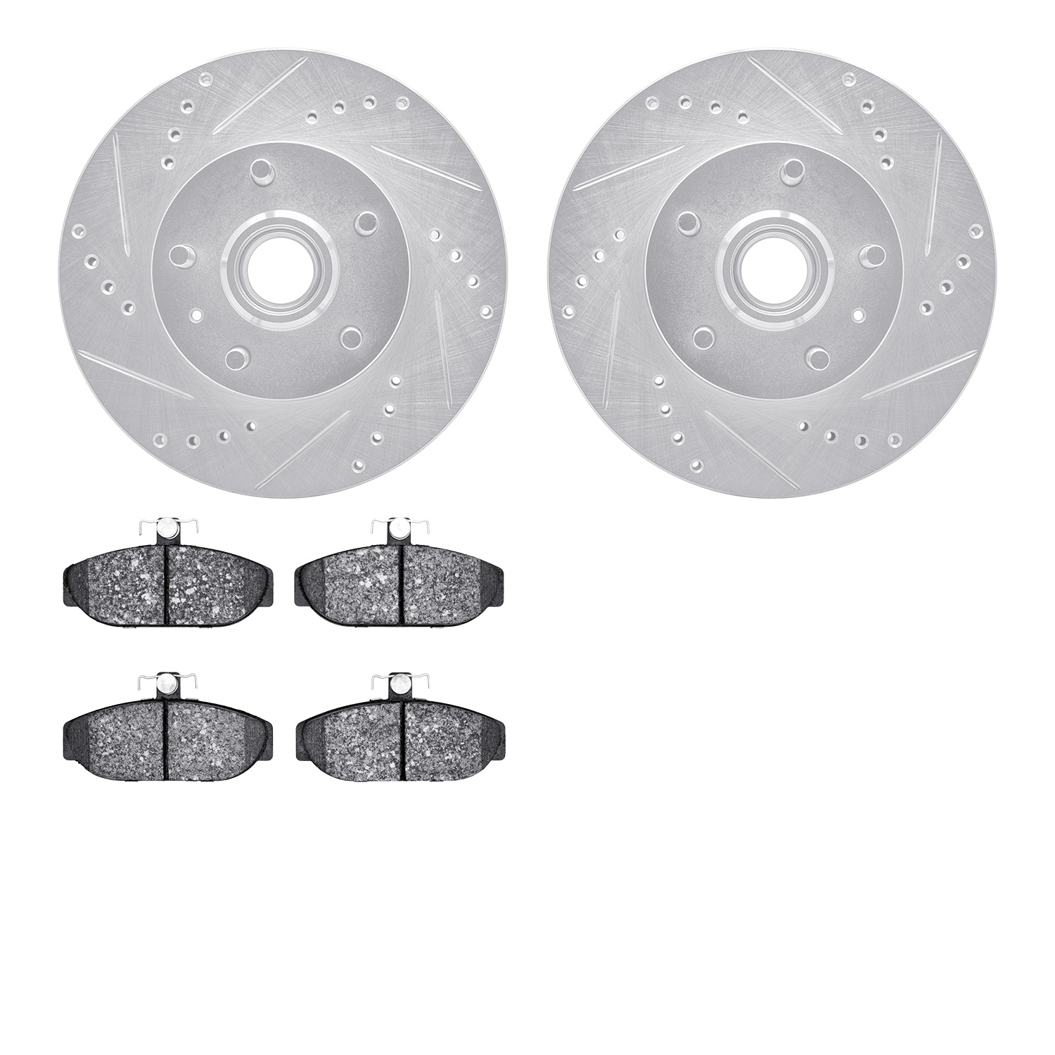 7302-27039 Drilled/Slotted Brake Rotor with 3000-Series Ceramic Brake Pads Kit [Silver], 1983-1987 Volvo, Position: Front