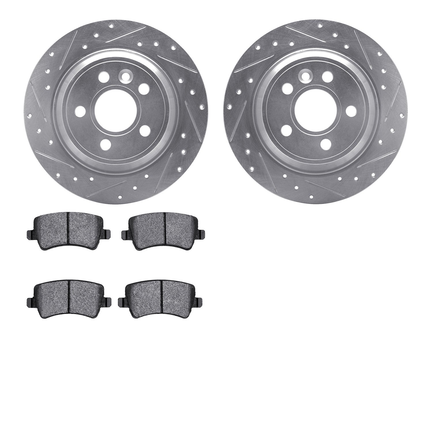 7302-27065 Drilled/Slotted Brake Rotor with 3000-Series Ceramic Brake Pads Kit [Silver], 2008-2008 Volvo, Position: Rear