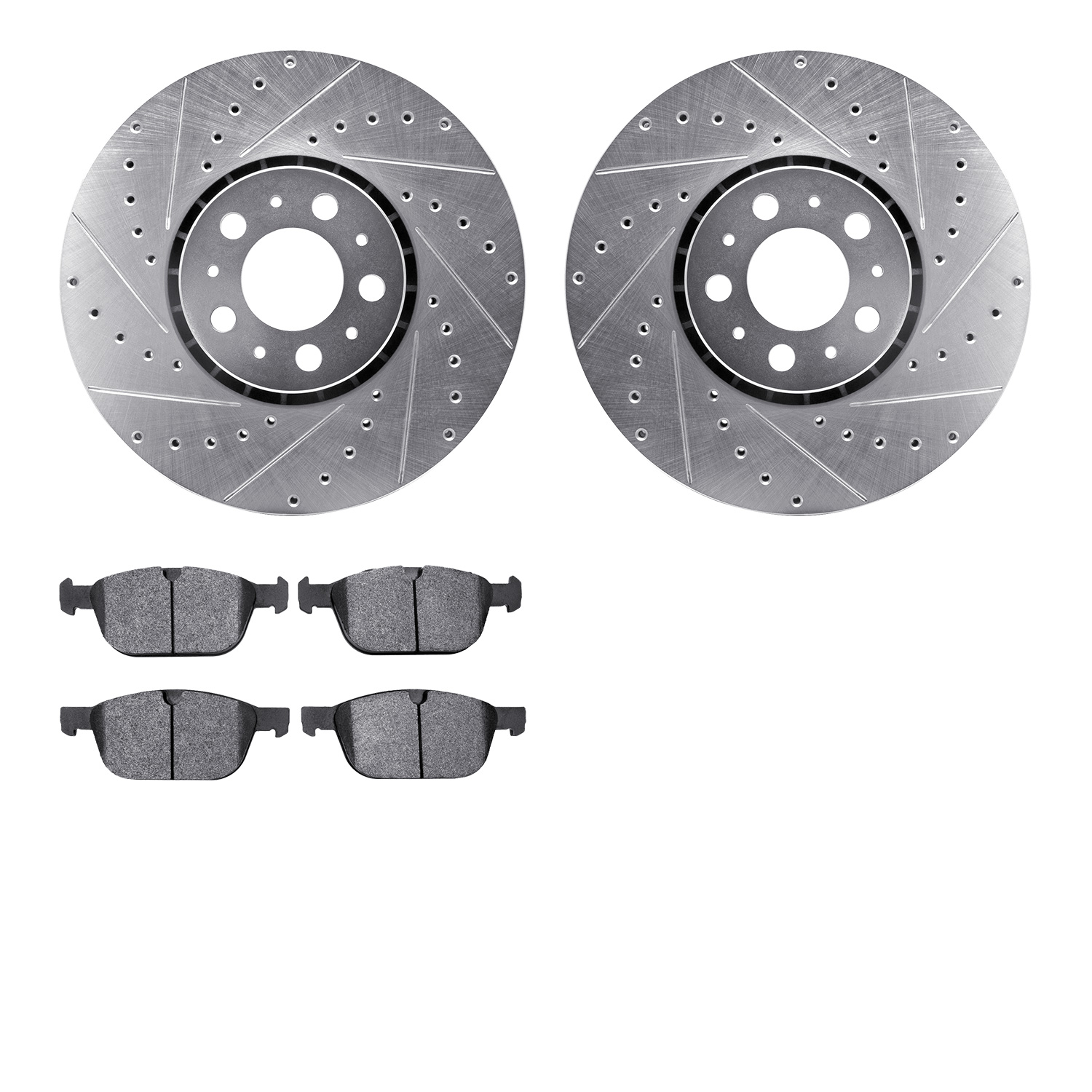 7302-27071 Drilled/Slotted Brake Rotor with 3000-Series Ceramic Brake Pads Kit [Silver], 2003-2014 Volvo, Position: Front