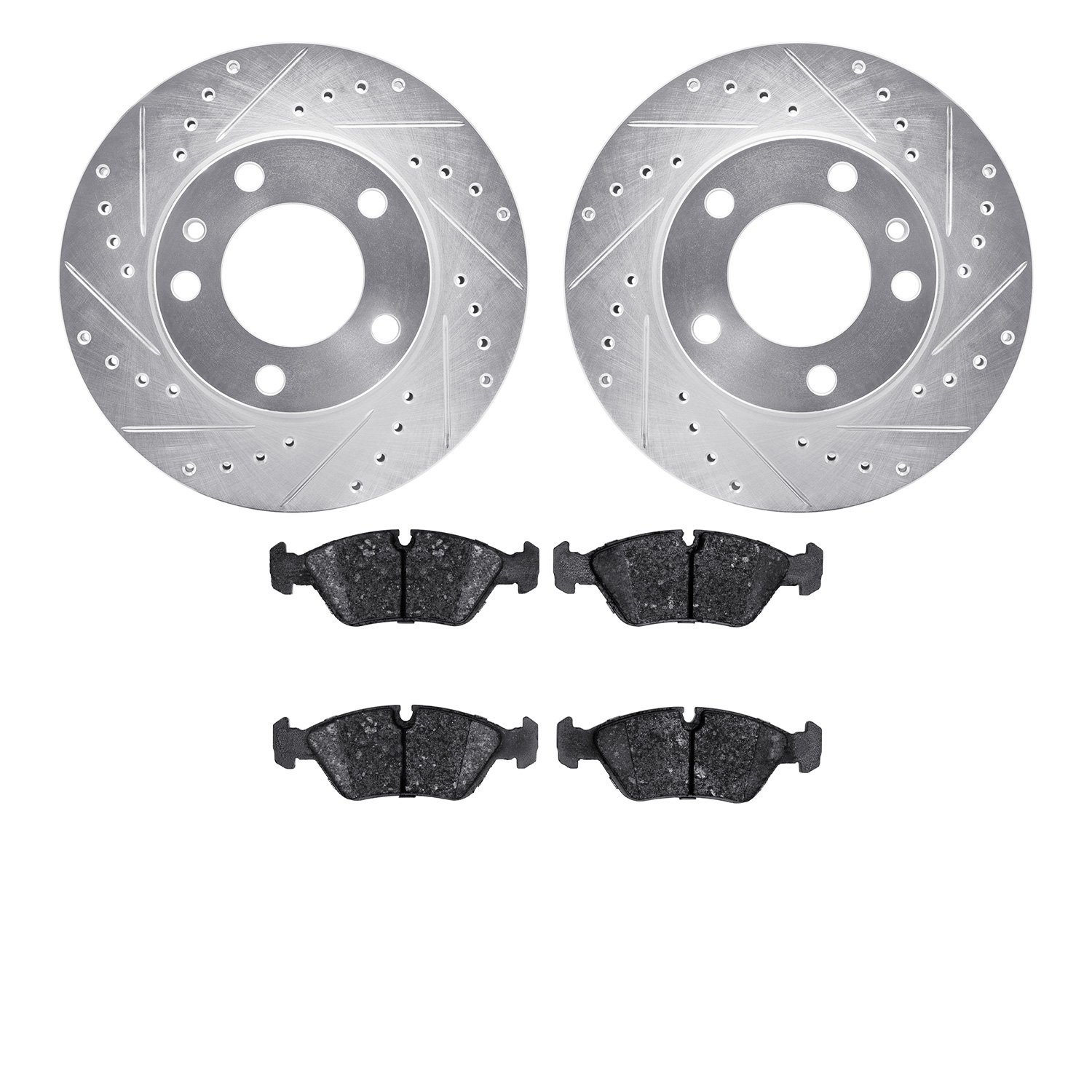 7302-31013 Drilled/Slotted Brake Rotor with 3000-Series Ceramic Brake Pads Kit [Silver], 1982-1989 BMW, Position: Front