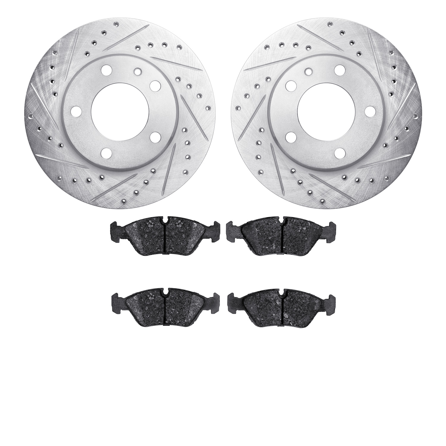 7302-31014 Drilled/Slotted Brake Rotor with 3000-Series Ceramic Brake Pads Kit [Silver], 1982-1988 BMW, Position: Front
