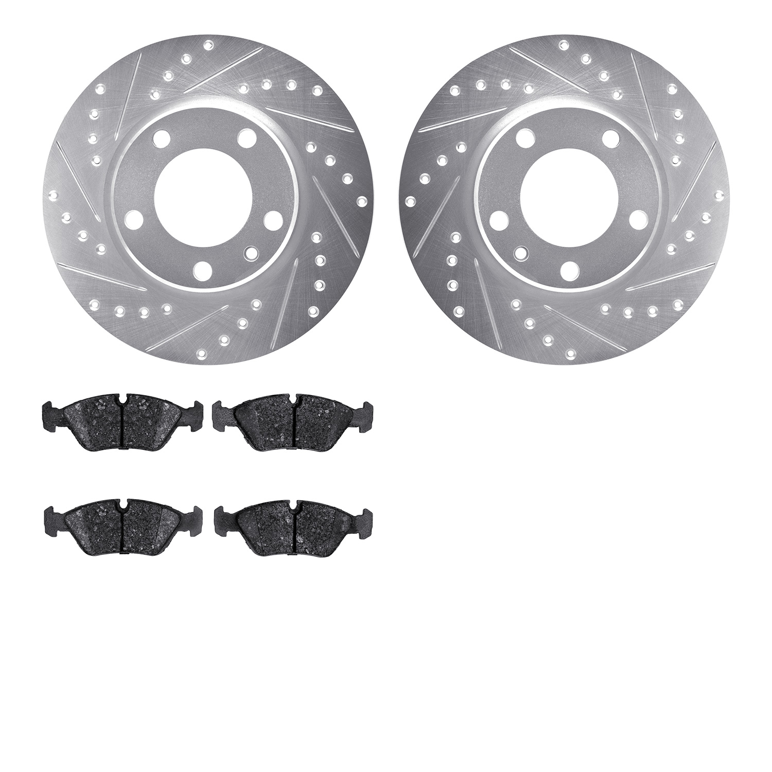 7302-31015 Drilled/Slotted Brake Rotor with 3000-Series Ceramic Brake Pads Kit [Silver], 1988-1991 BMW, Position: Front