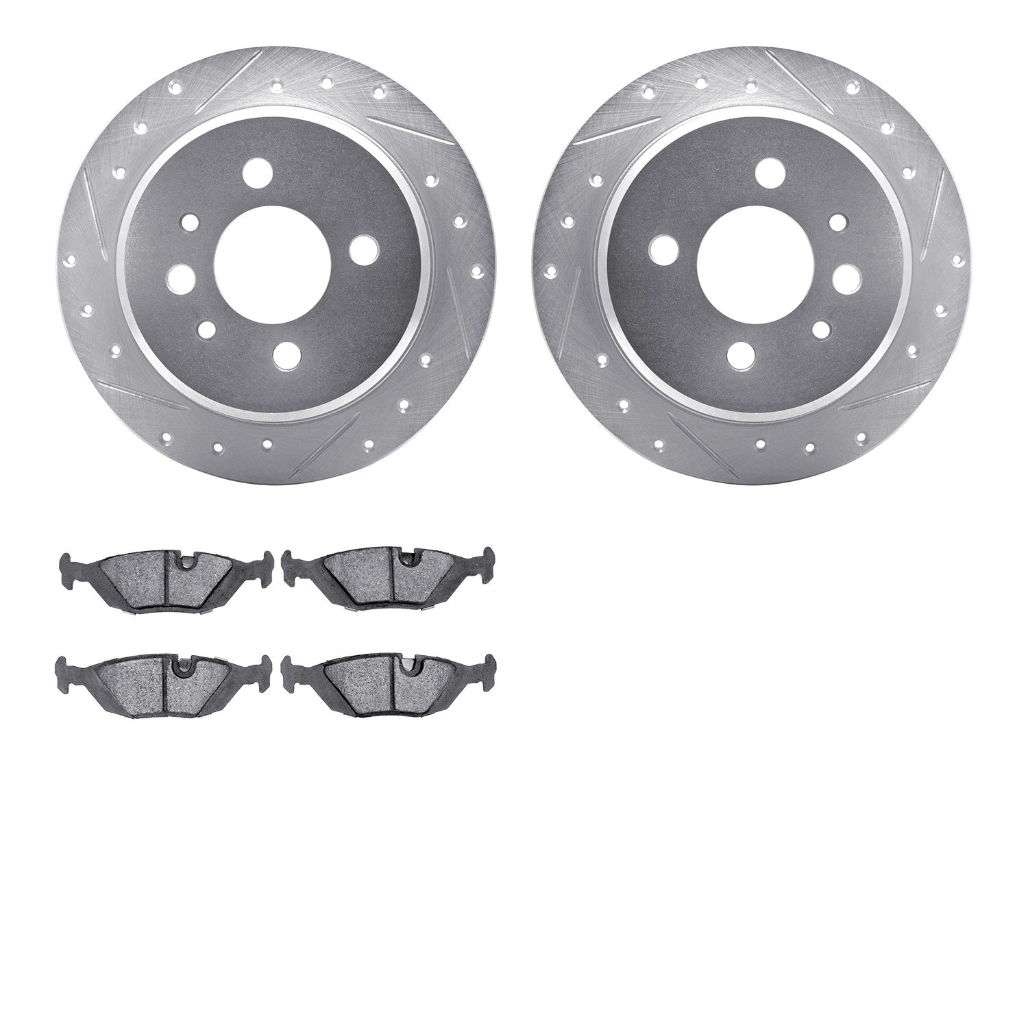 7302-31018 Drilled/Slotted Brake Rotor with 3000-Series Ceramic Brake Pads Kit [Silver], 1984-1991 BMW, Position: Rear
