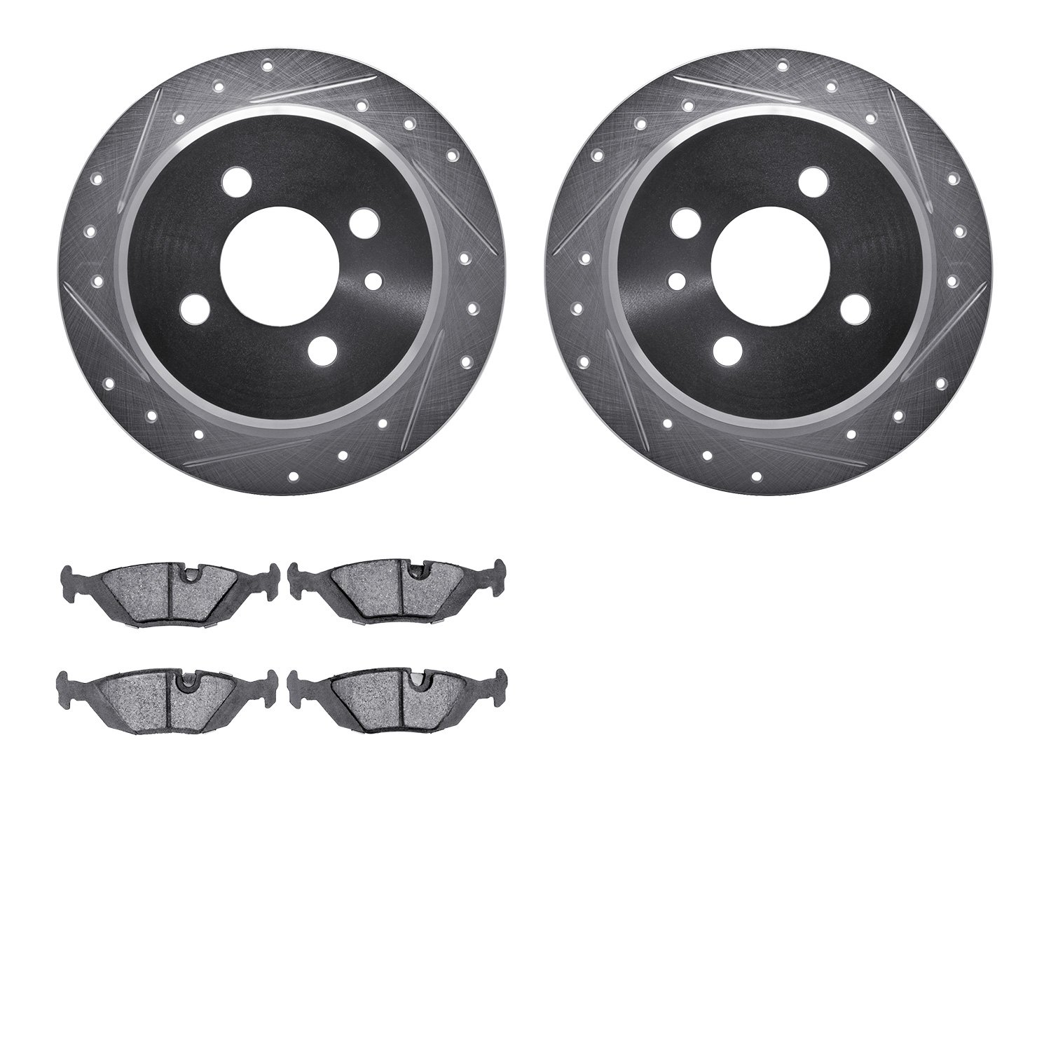 7302-31019 Drilled/Slotted Brake Rotor with 3000-Series Ceramic Brake Pads Kit [Silver], 1988-1990 BMW, Position: Rear