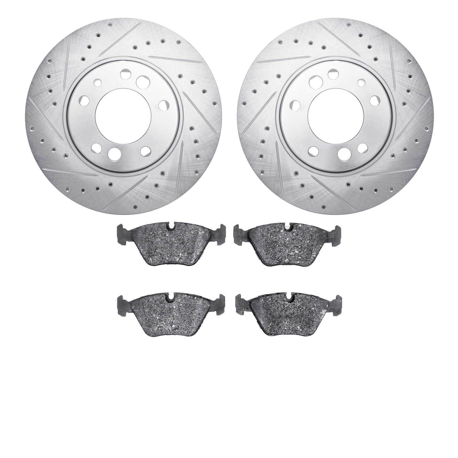 7302-31022 Drilled/Slotted Brake Rotor with 3000-Series Ceramic Brake Pads Kit [Silver], 1991-1993 BMW, Position: Front