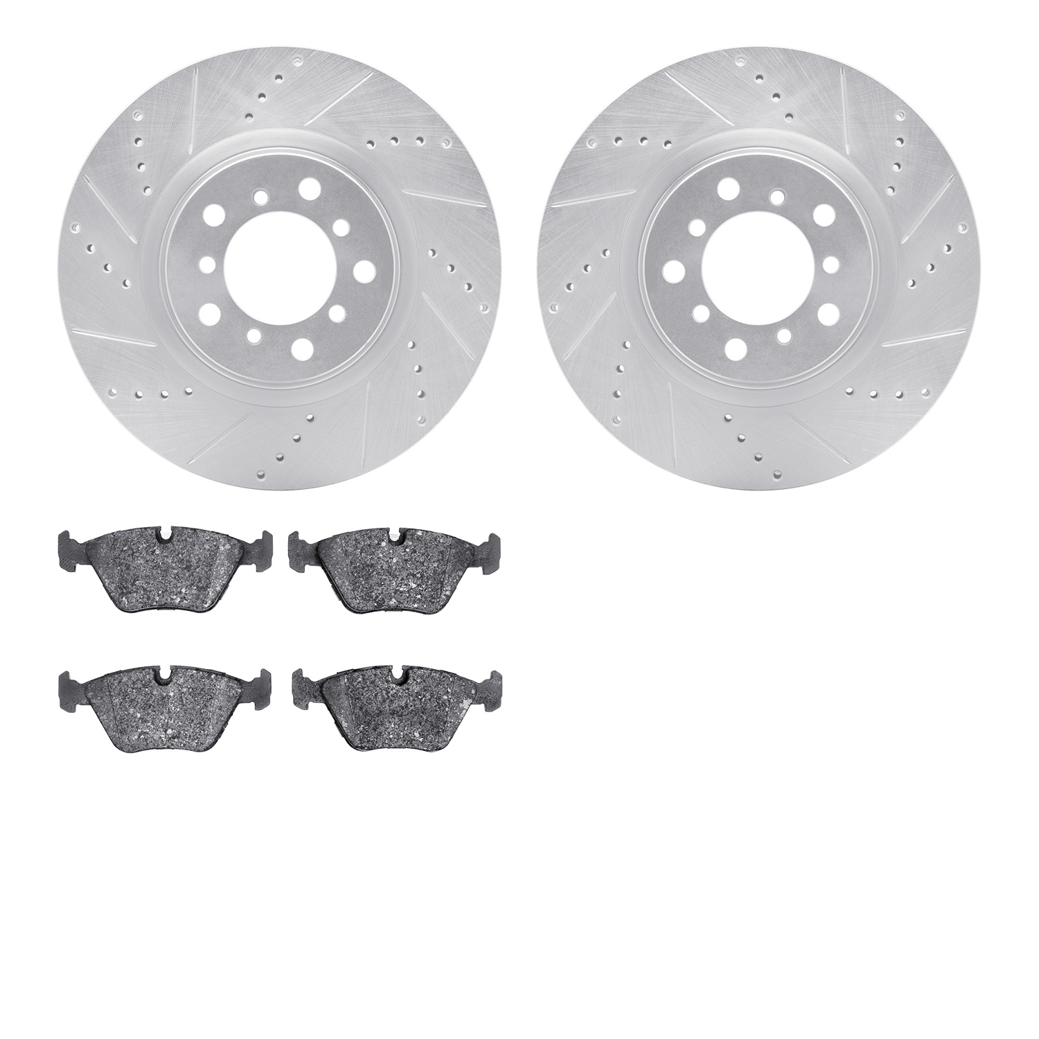 7302-31024 Drilled/Slotted Brake Rotor with 3000-Series Ceramic Brake Pads Kit [Silver], 2001-2005 BMW, Position: Front