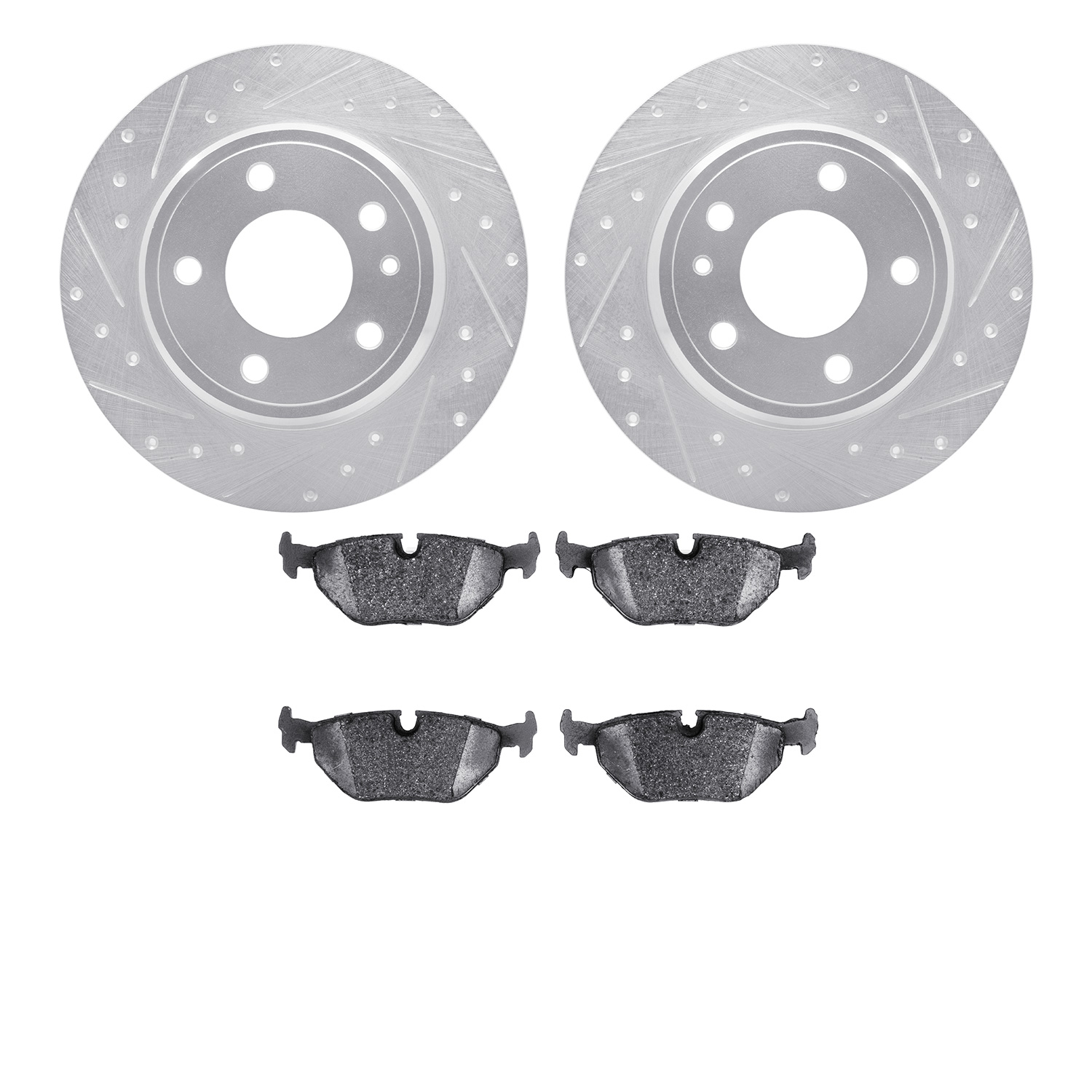 7302-31025 Drilled/Slotted Brake Rotor with 3000-Series Ceramic Brake Pads Kit [Silver], 1987-1992 BMW, Position: Rear