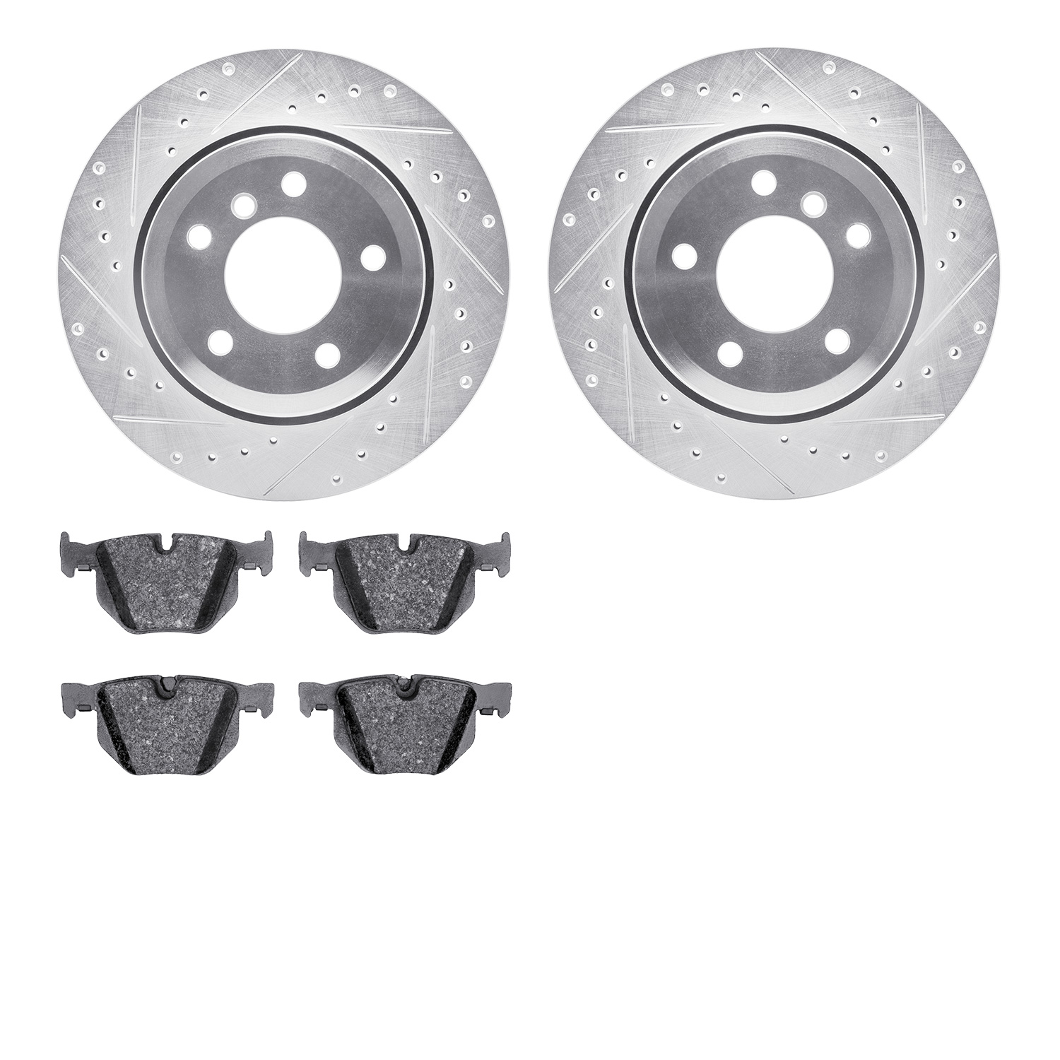 7302-31056 Drilled/Slotted Brake Rotor with 3000-Series Ceramic Brake Pads Kit [Silver], 2006-2010 BMW, Position: Rear
