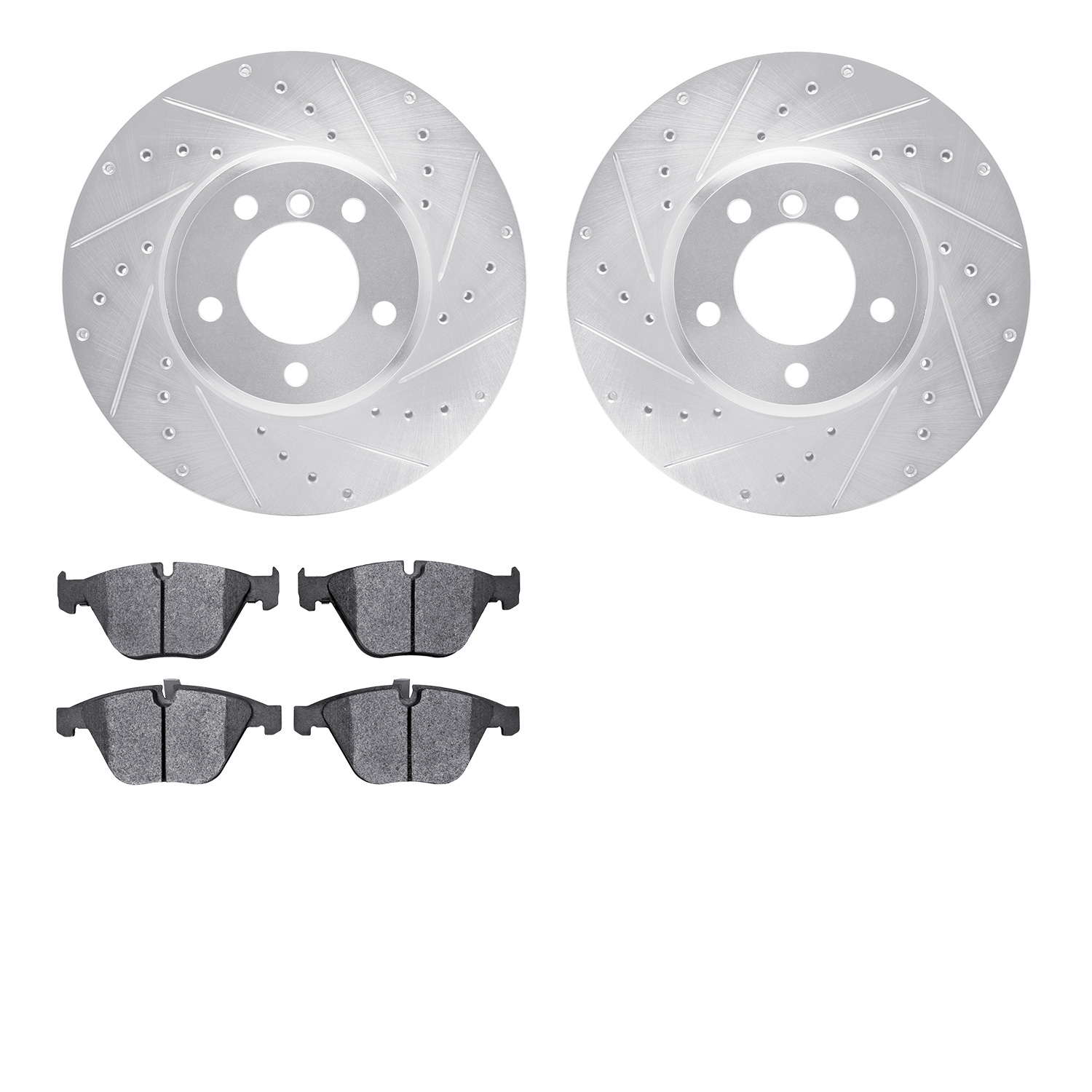 7302-31068 Drilled/Slotted Brake Rotor with 3000-Series Ceramic Brake Pads Kit [Silver], 2004-2010 BMW, Position: Front