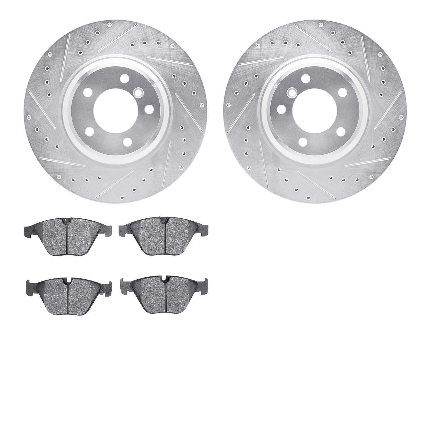 7302-31070 Drilled/Slotted Brake Rotor with 3000-Series Ceramic Brake Pads Kit [Silver], 2007-2015 BMW, Position: Front