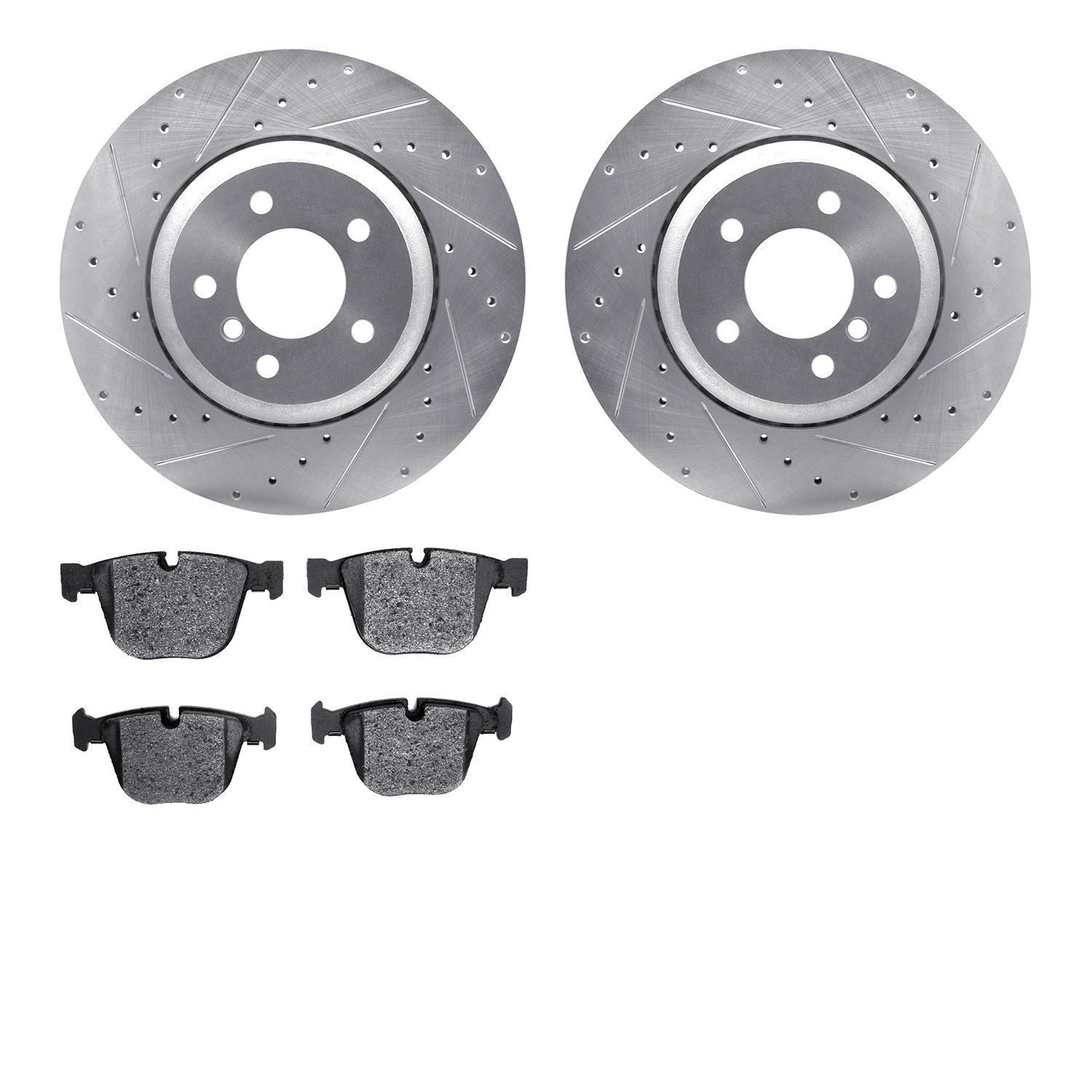 7302-31073 Drilled/Slotted Brake Rotor with 3000-Series Ceramic Brake Pads Kit [Silver], 2004-2010 BMW, Position: Rear