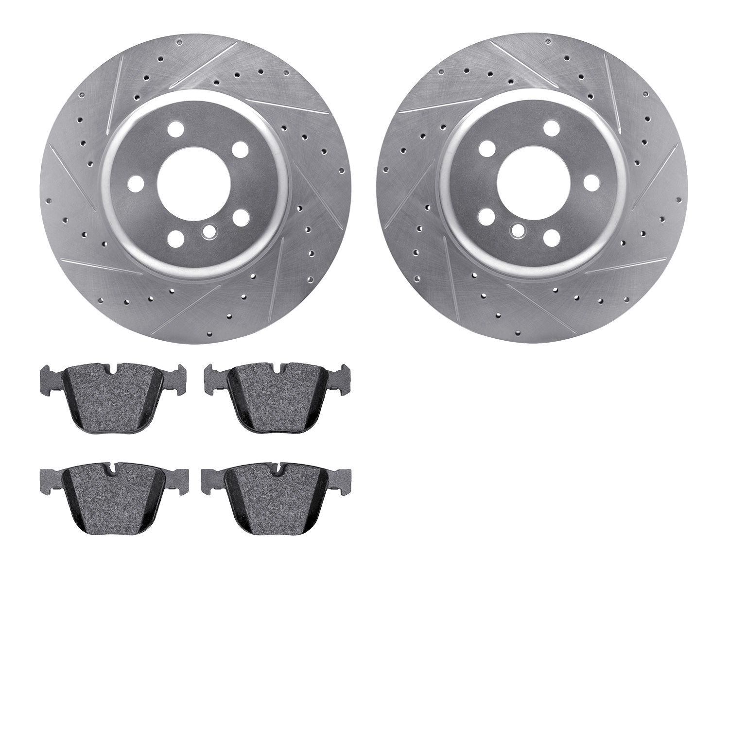 7302-31077 Drilled/Slotted Brake Rotor with 3000-Series Ceramic Brake Pads Kit [Silver], 2010-2017 BMW, Position: Rear