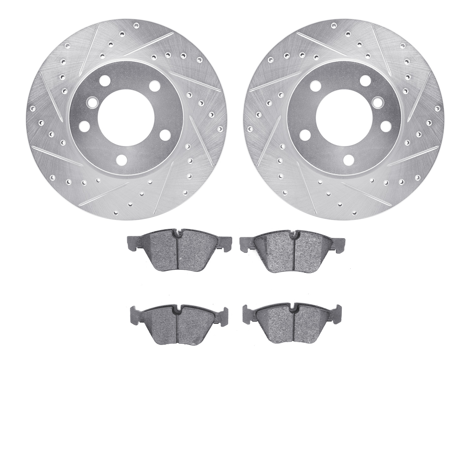 7302-31082 Drilled/Slotted Brake Rotor with 3000-Series Ceramic Brake Pads Kit [Silver], 2006-2007 BMW, Position: Front