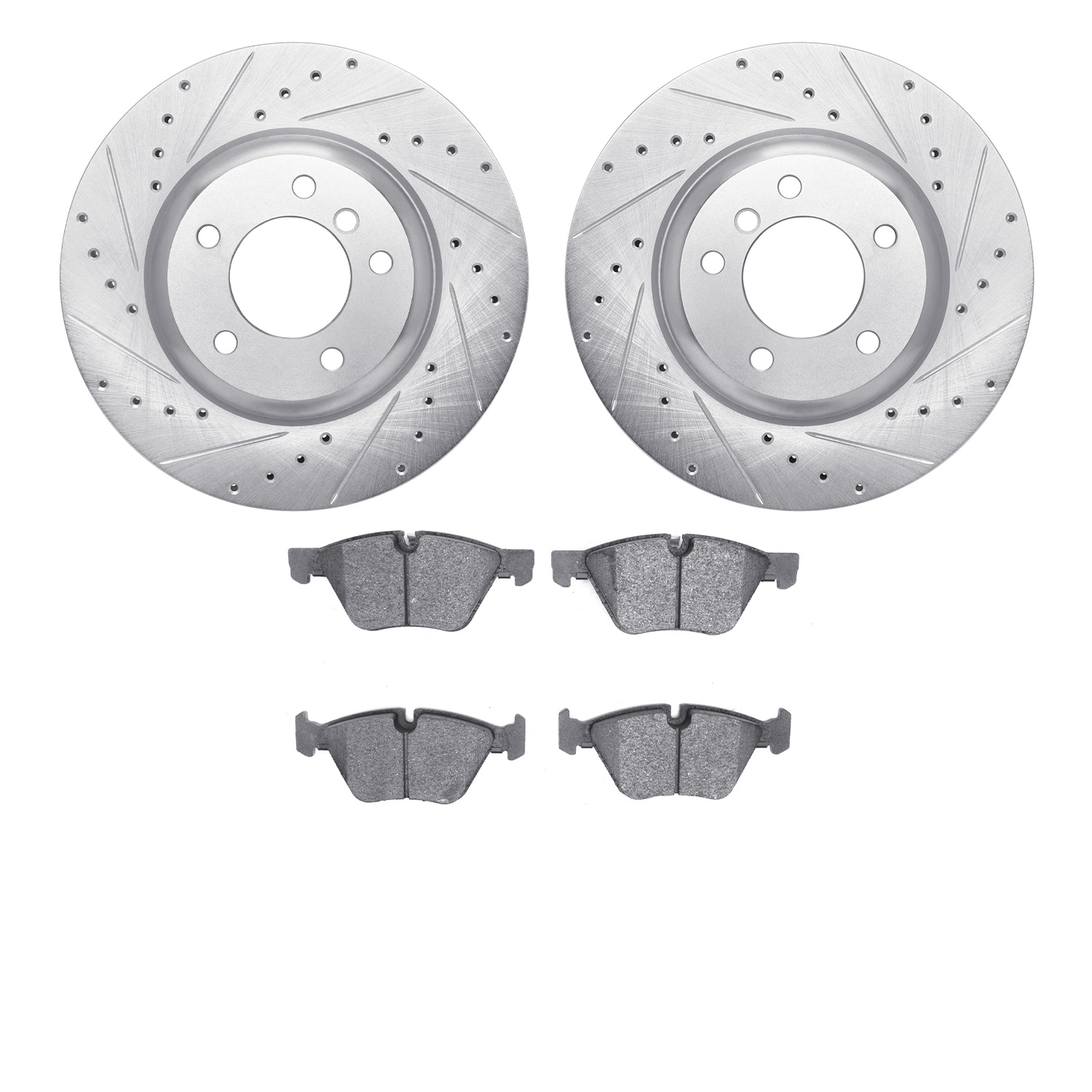 7302-31084 Drilled/Slotted Brake Rotor with 3000-Series Ceramic Brake Pads Kit [Silver], 2009-2016 BMW, Position: Front