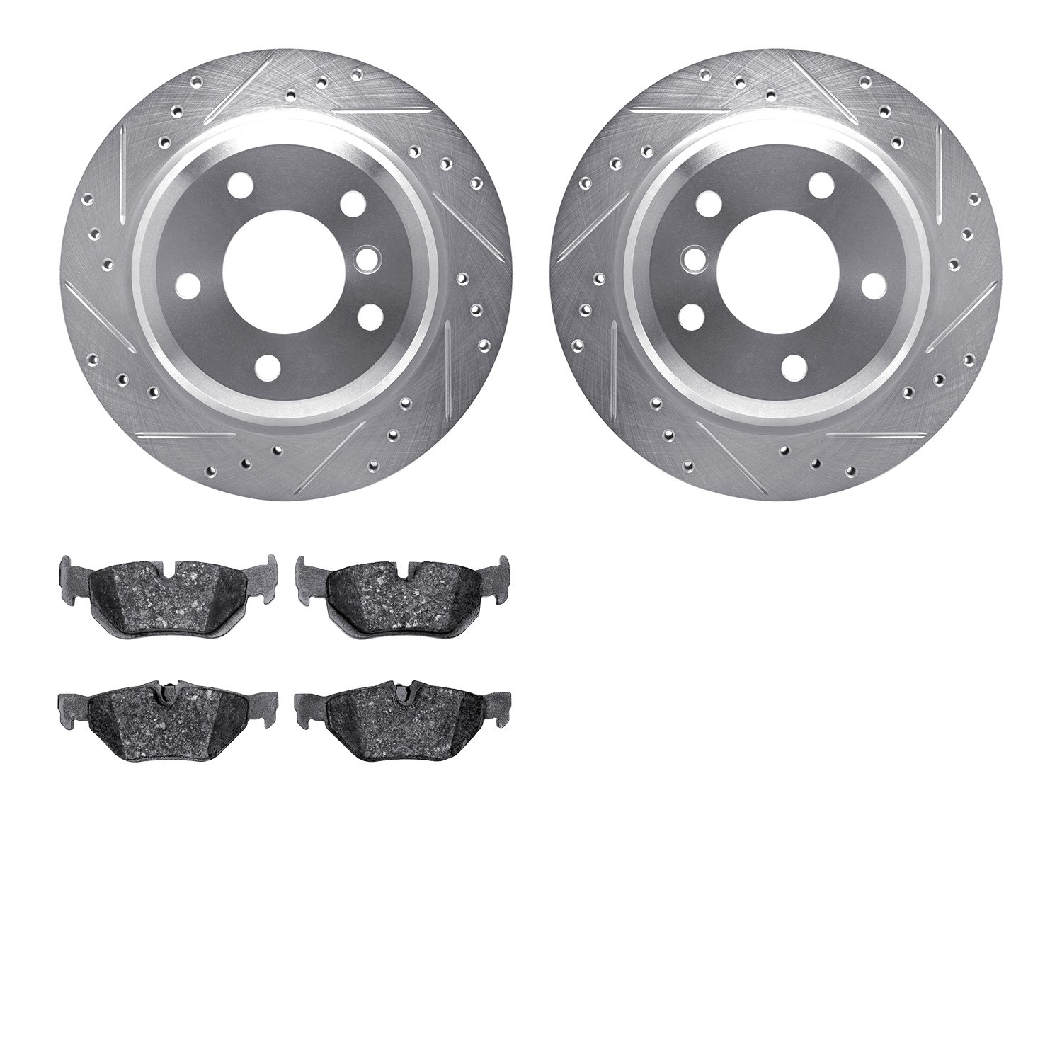 7302-31090 Drilled/Slotted Brake Rotor with 3000-Series Ceramic Brake Pads Kit [Silver], 2006-2015 BMW, Position: Rear