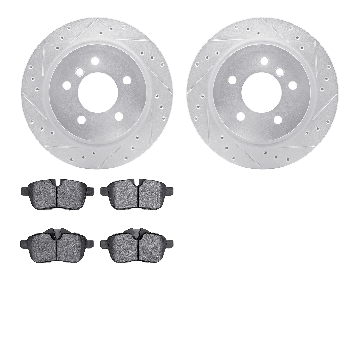 7302-31101 Drilled/Slotted Brake Rotor with 3000-Series Ceramic Brake Pads Kit [Silver], 2009-2016 BMW, Position: Rear