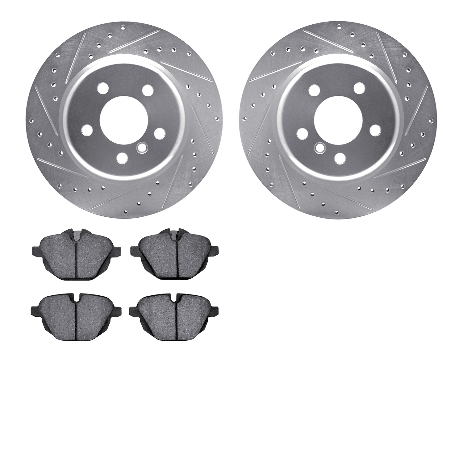 7302-31103 Drilled/Slotted Brake Rotor with 3000-Series Ceramic Brake Pads Kit [Silver], 2011-2016 BMW, Position: Rear