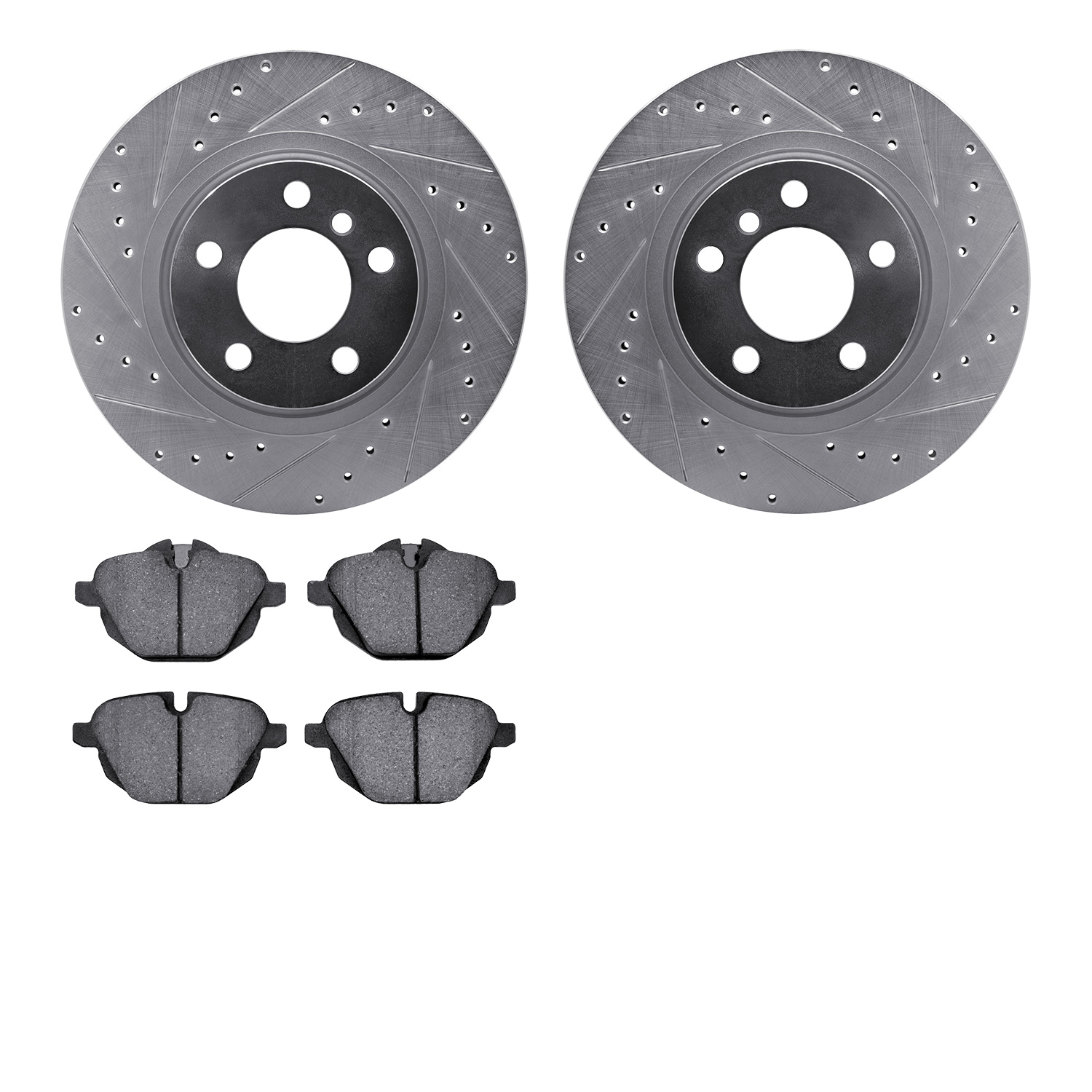 7302-31105 Drilled/Slotted Brake Rotor with 3000-Series Ceramic Brake Pads Kit [Silver], 2011-2018 BMW, Position: Rear