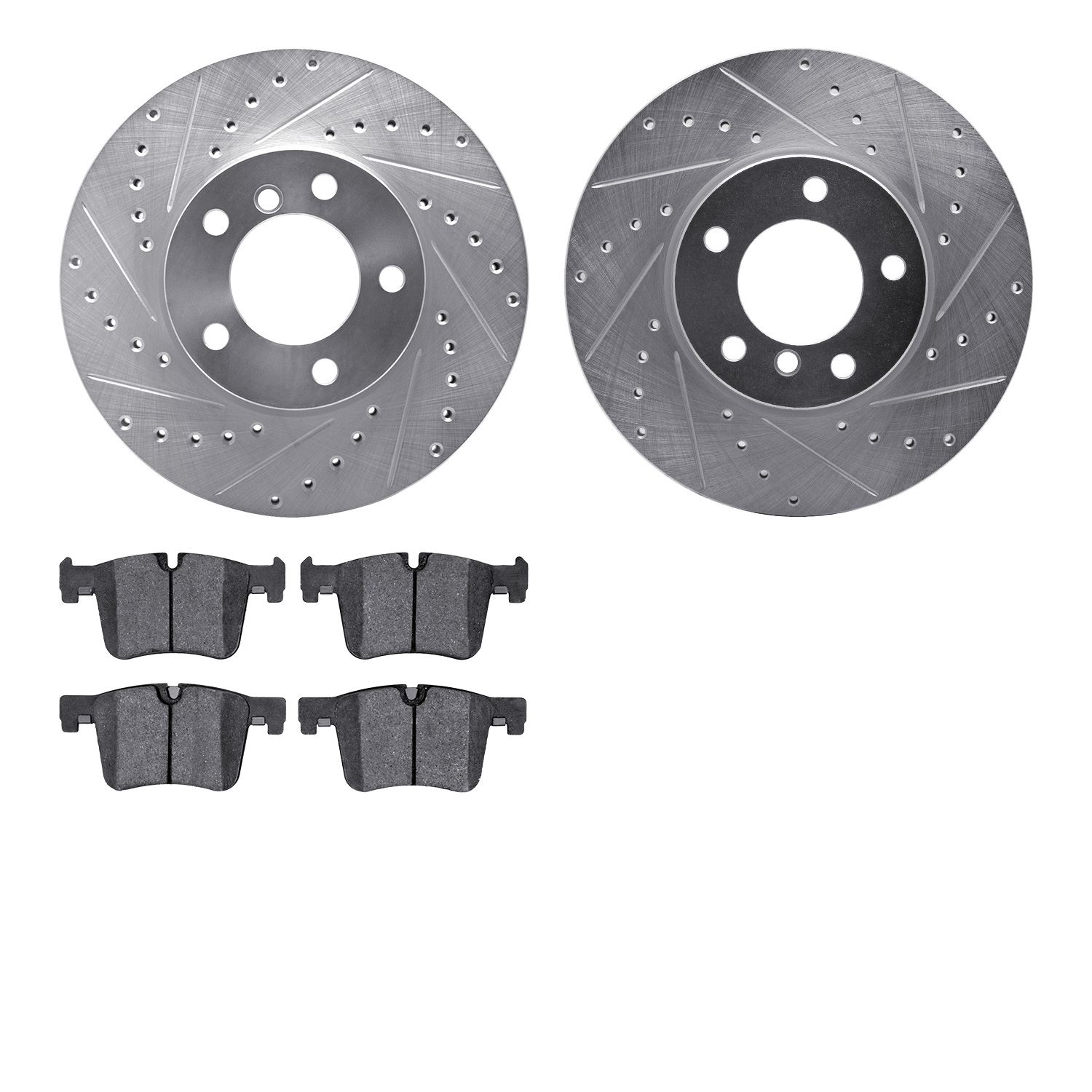7302-31109 Drilled/Slotted Brake Rotor with 3000-Series Ceramic Brake Pads Kit [Silver], 2012-2021 BMW, Position: Front