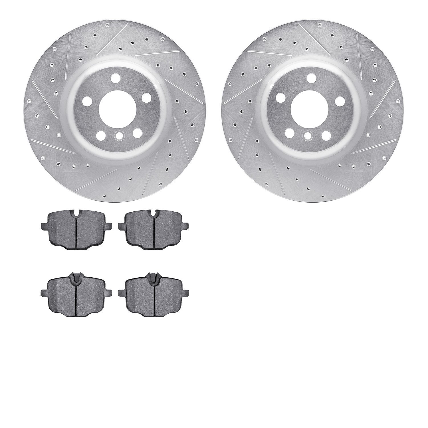7302-31120 Drilled/Slotted Brake Rotor with 3000-Series Ceramic Brake Pads Kit [Silver], Fits Select BMW, Position: Rear