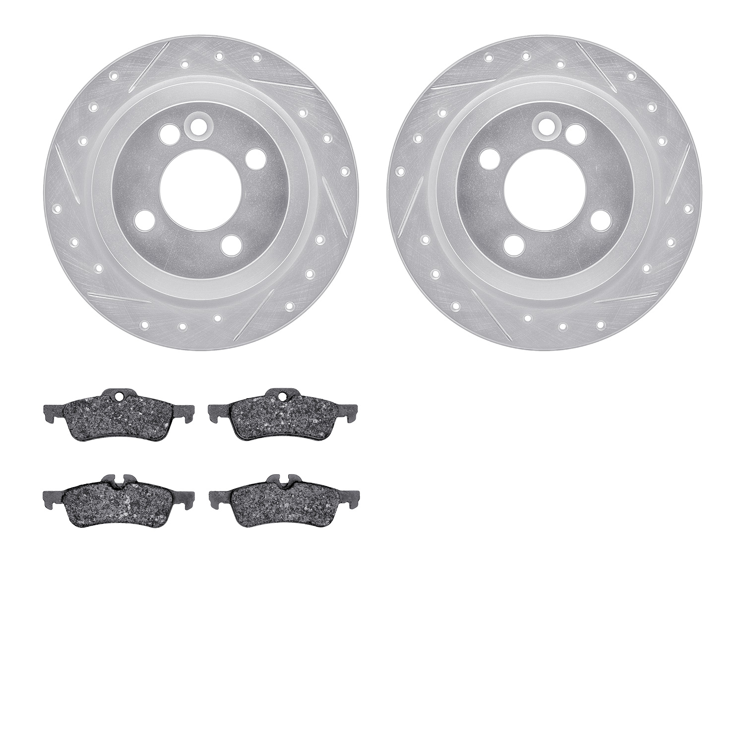 7302-32003 Drilled/Slotted Brake Rotor with 3000-Series Ceramic Brake Pads Kit [Silver], 2002-2008 Mini, Position: Rear