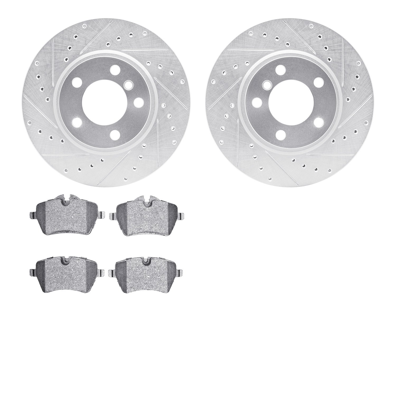 7302-32005 Drilled/Slotted Brake Rotor with 3000-Series Ceramic Brake Pads Kit [Silver], 2011-2016 Mini, Position: Front