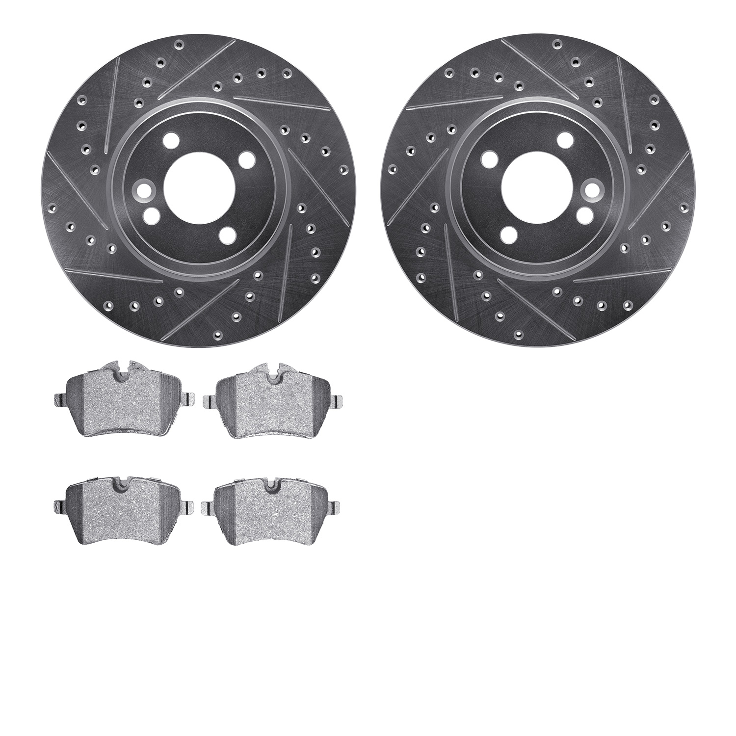7302-32006 Drilled/Slotted Brake Rotor with 3000-Series Ceramic Brake Pads Kit [Silver], 2002-2006 Mini, Position: Front