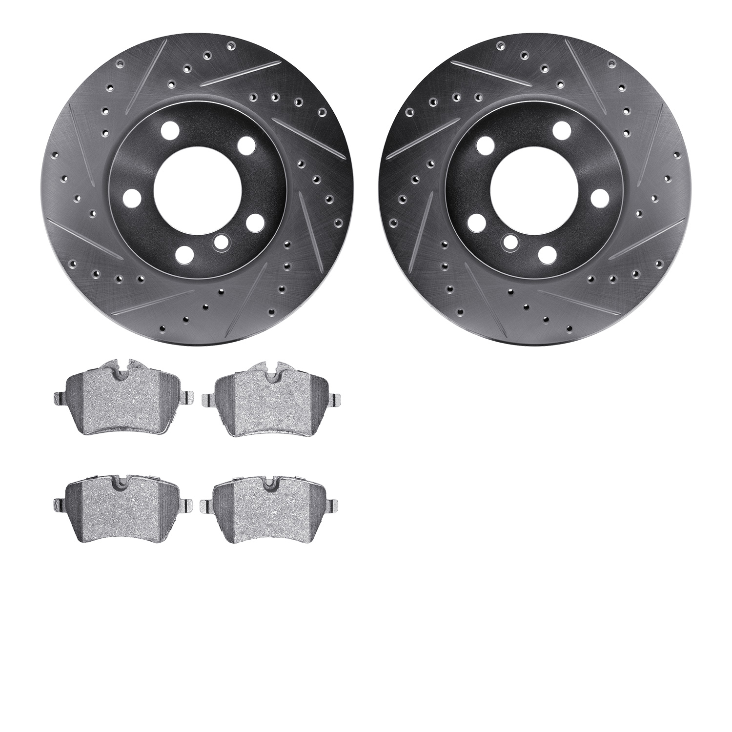7302-32008 Drilled/Slotted Brake Rotor with 3000-Series Ceramic Brake Pads Kit [Silver], 2011-2016 Mini, Position: Front
