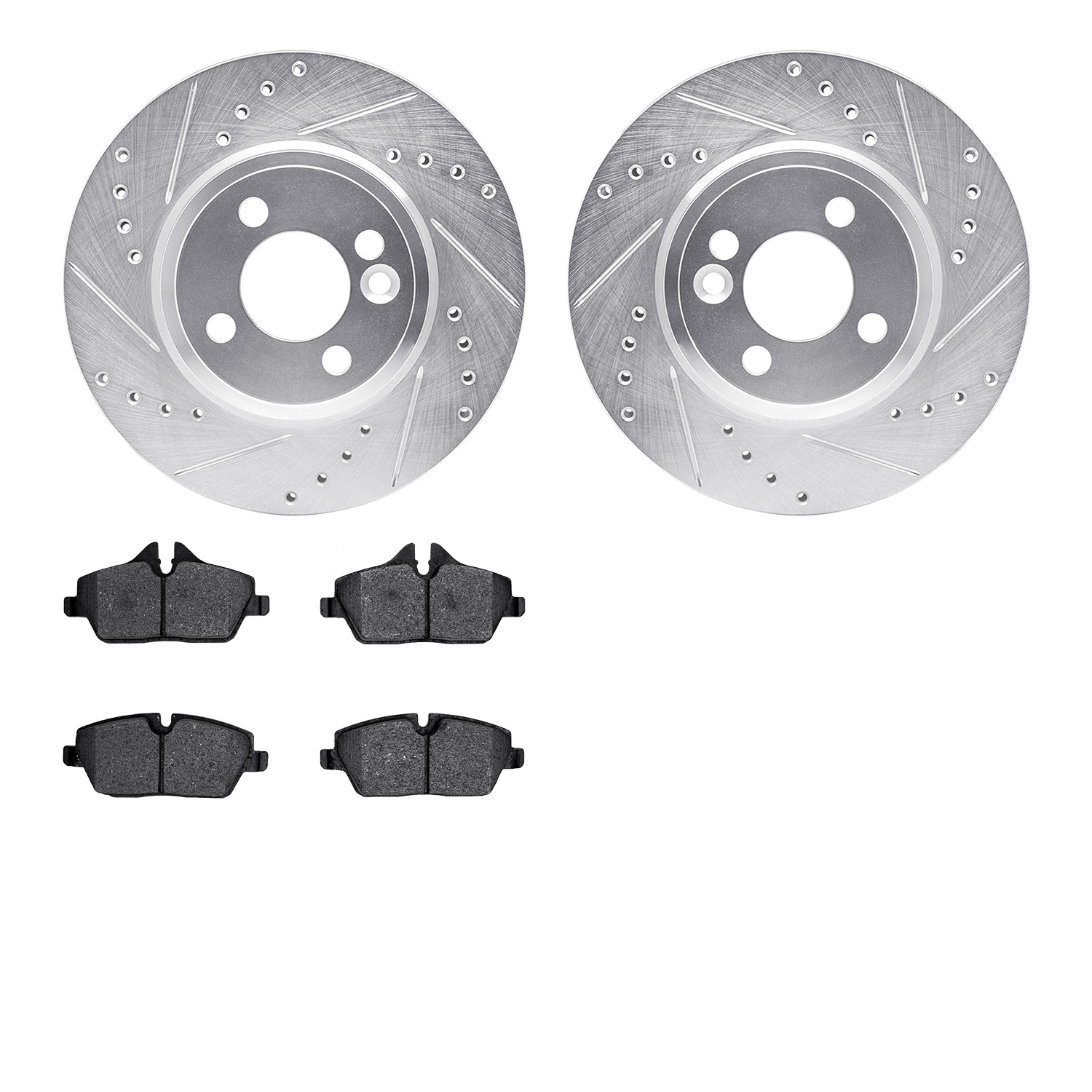 7302-32011 Drilled/Slotted Brake Rotor with 3000-Series Ceramic Brake Pads Kit [Silver], 2007-2015 Mini, Position: Front