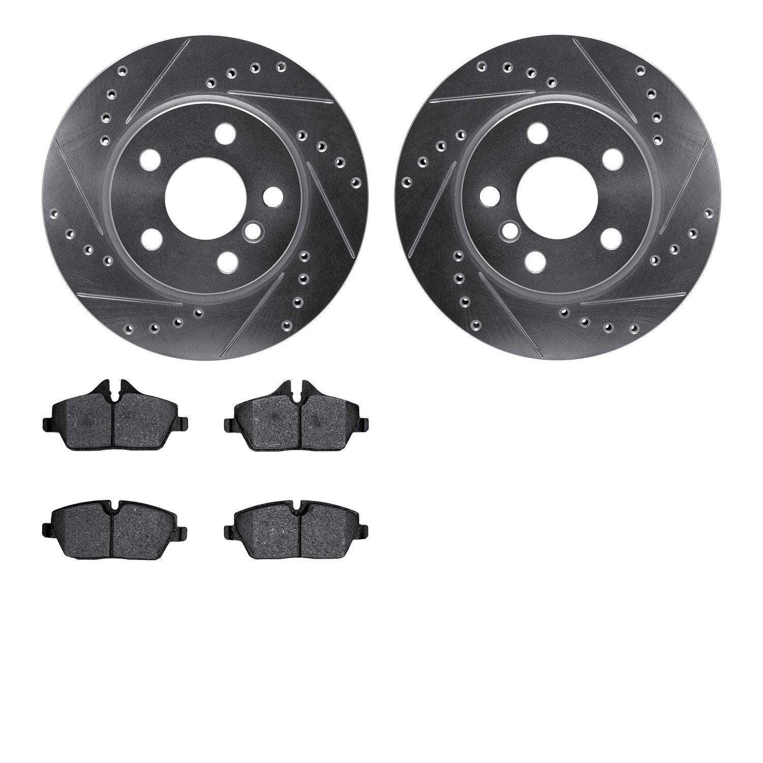 7302-32012 Drilled/Slotted Brake Rotor with 3000-Series Ceramic Brake Pads Kit [Silver], Fits Select Mini, Position: Front