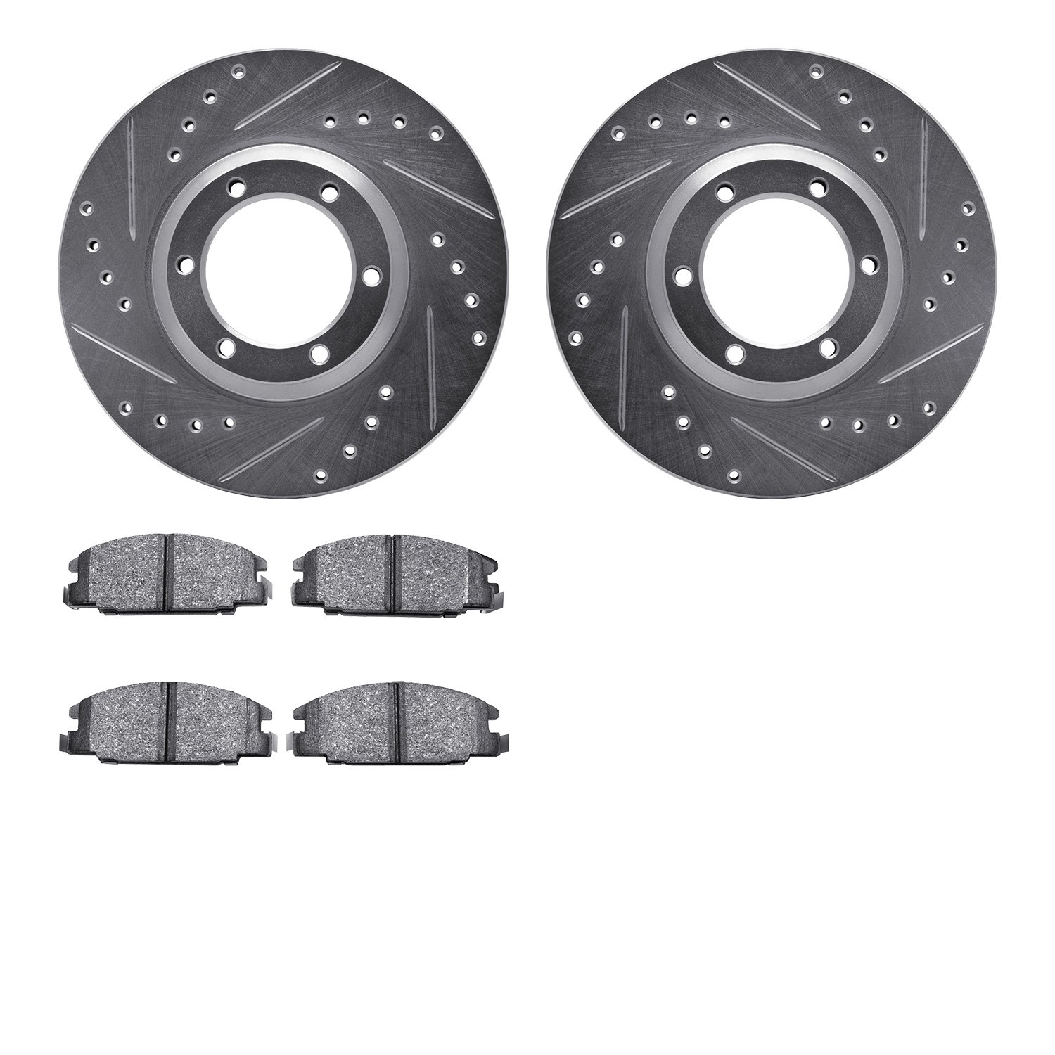 7302-37006 Drilled/Slotted Brake Rotor with 3000-Series Ceramic Brake Pads Kit [Silver], 1986-1986 GM, Position: Front