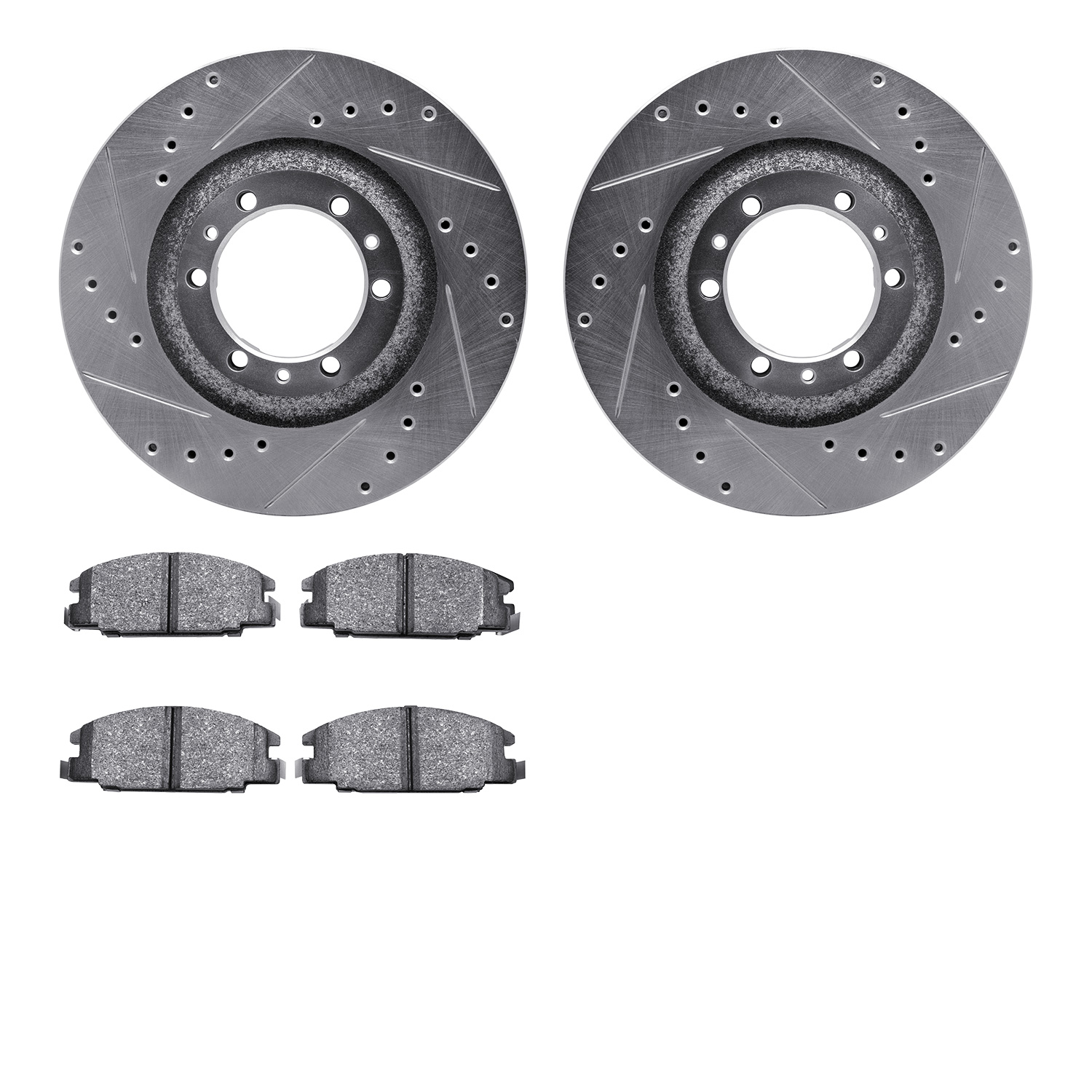 7302-37008 Drilled/Slotted Brake Rotor with 3000-Series Ceramic Brake Pads Kit [Silver], 1995-1995 GM, Position: Front