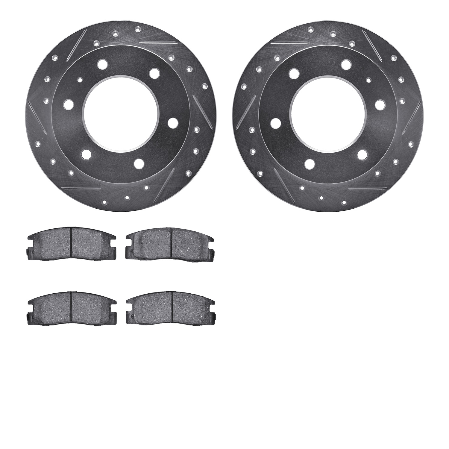 7302-37009 Drilled/Slotted Brake Rotor with 3000-Series Ceramic Brake Pads Kit [Silver], 1988-1995 GM, Position: Rear