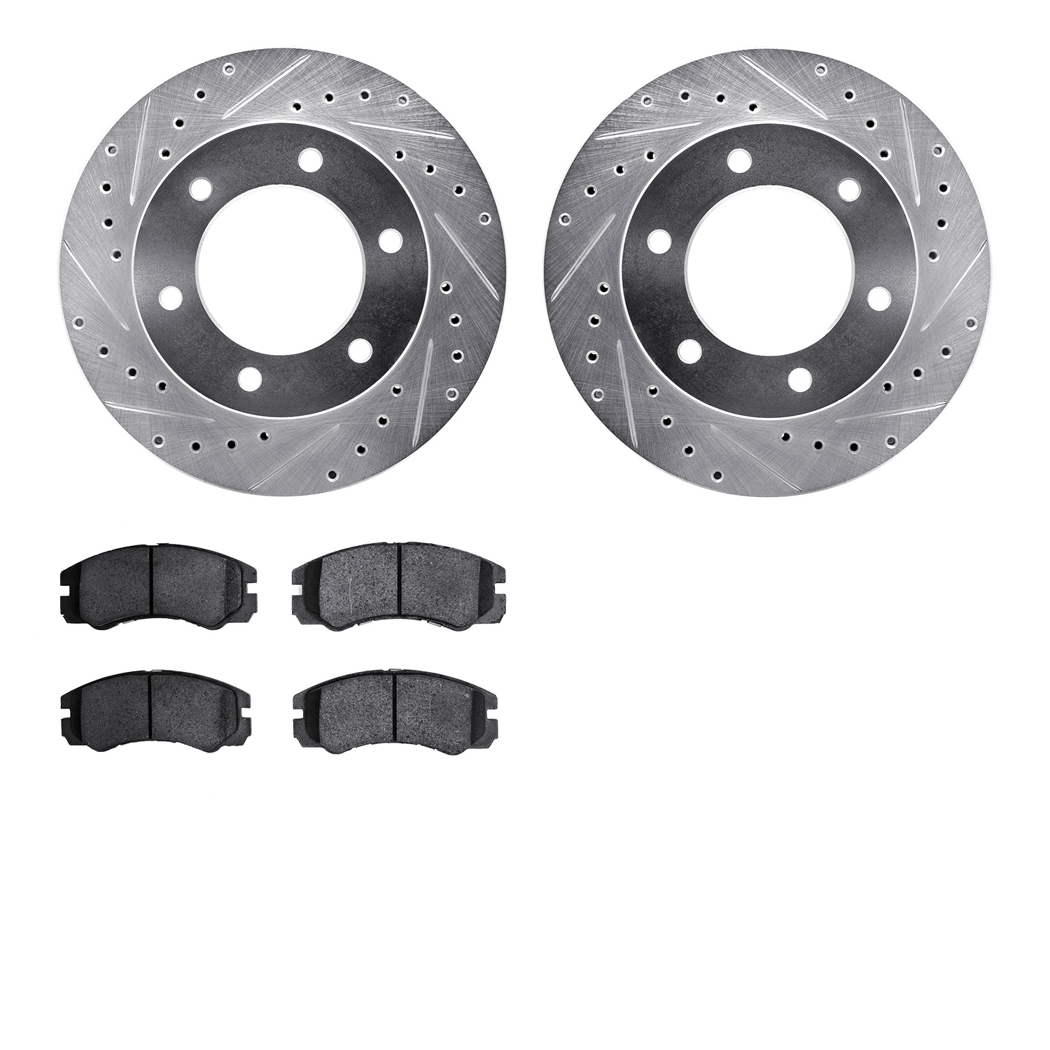 7302-37013 Drilled/Slotted Brake Rotor with 3000-Series Ceramic Brake Pads Kit [Silver], 2001-2001 GM, Position: Front