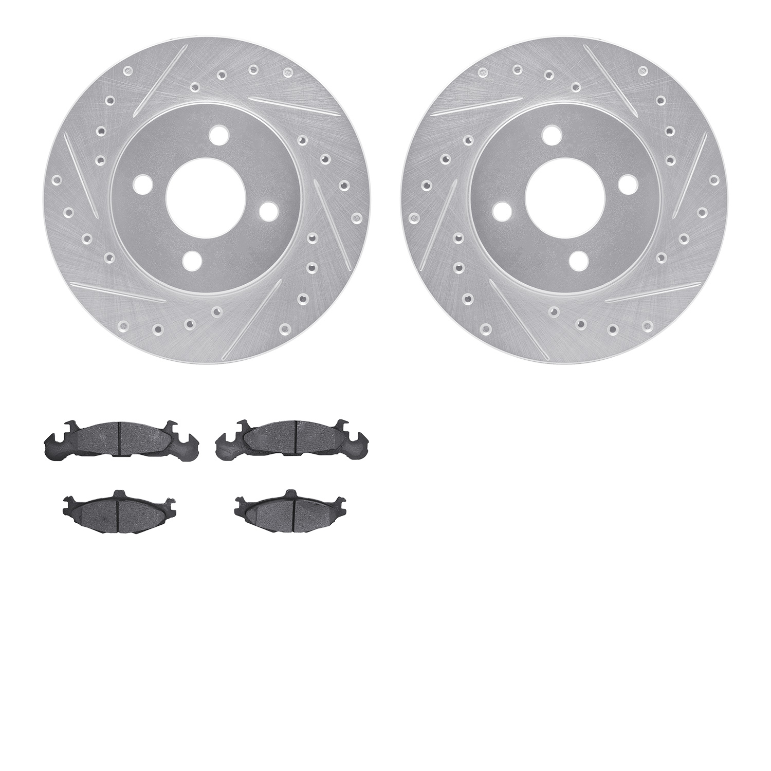 7302-39011 Drilled/Slotted Brake Rotor with 3000-Series Ceramic Brake Pads Kit [Silver], 1984-1988 Mopar, Position: Front