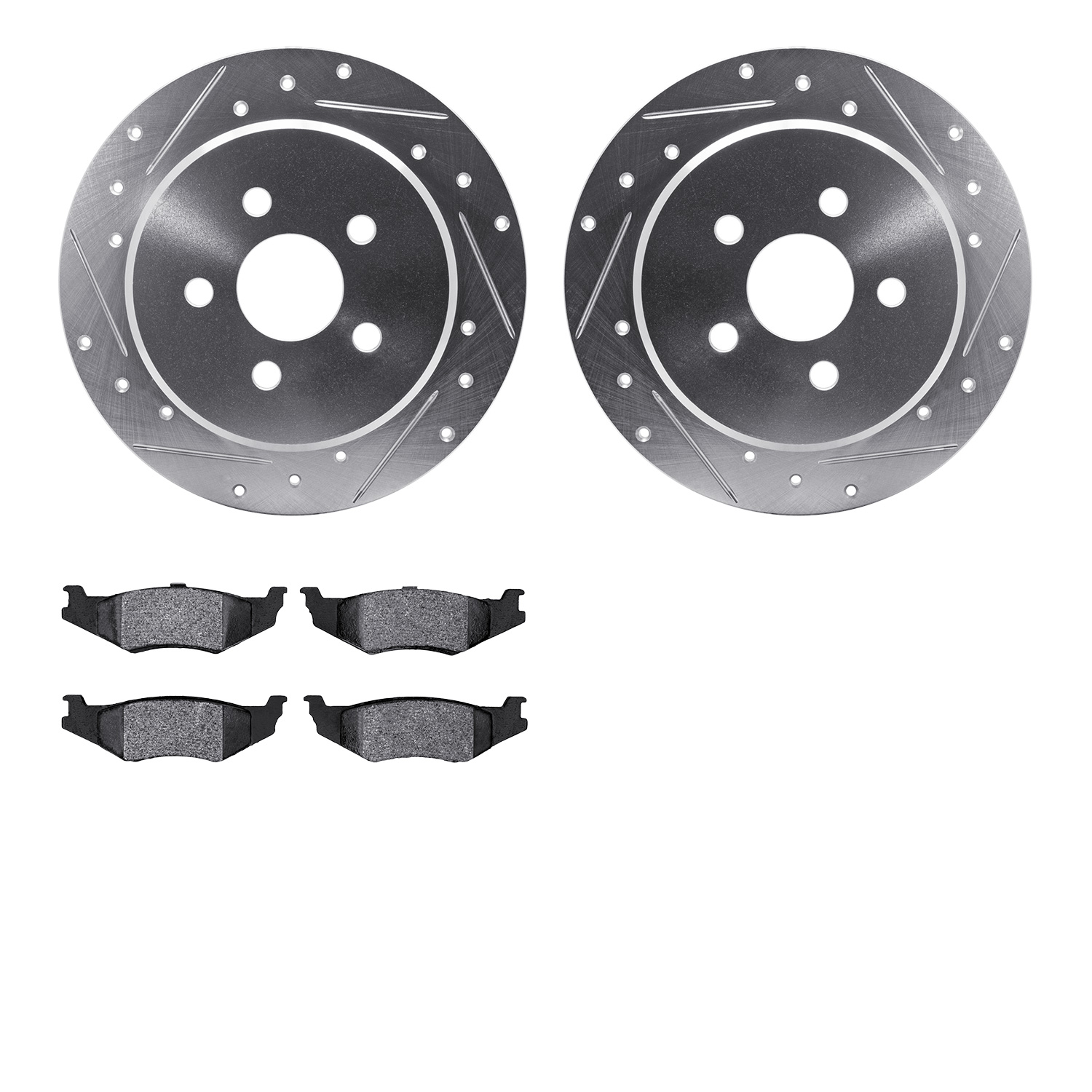 7302-39018 Drilled/Slotted Brake Rotor with 3000-Series Ceramic Brake Pads Kit [Silver], 1995-2003 Mopar, Position: Rear