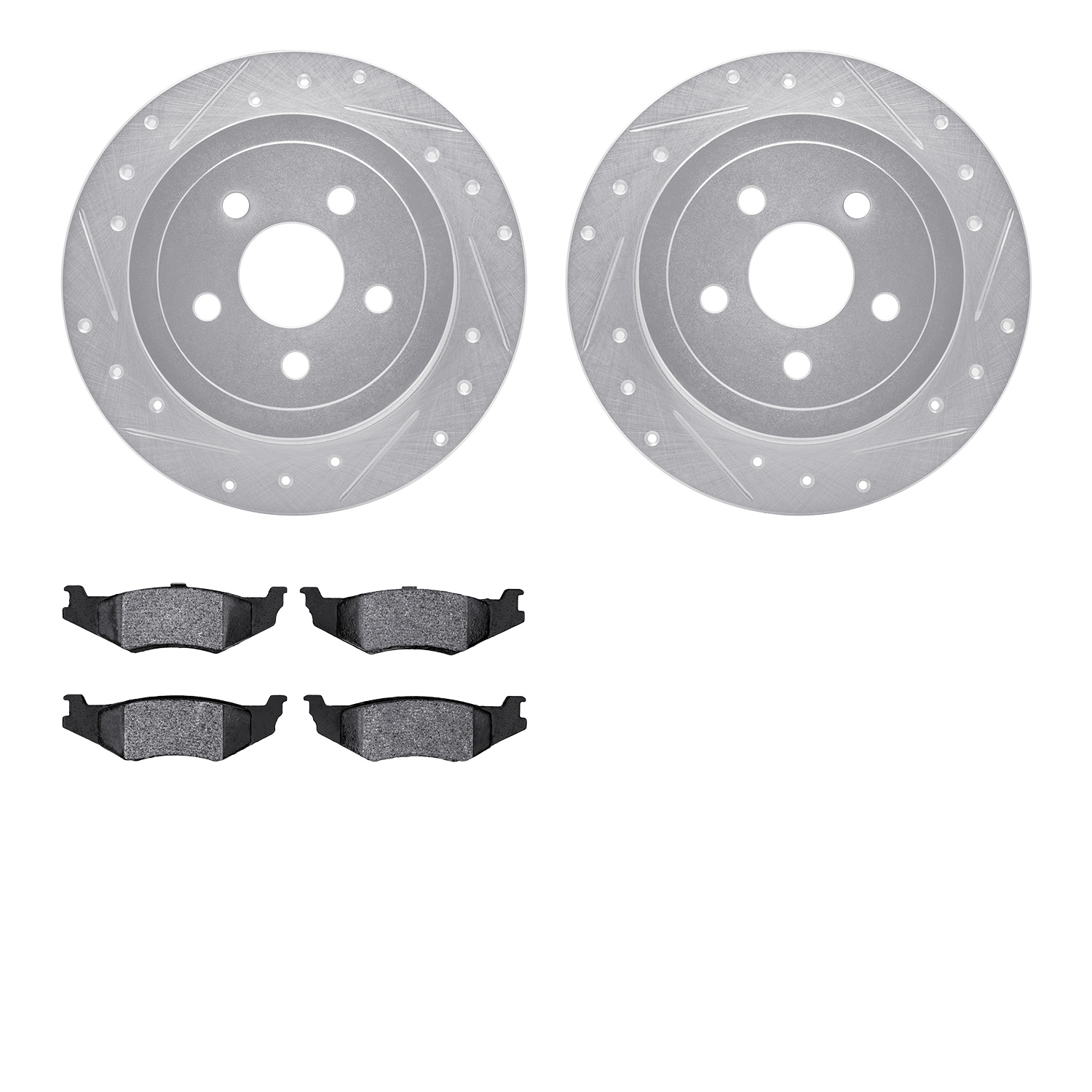 7302-39019 Drilled/Slotted Brake Rotor with 3000-Series Ceramic Brake Pads Kit [Silver], 1995-2007 Mopar, Position: Rear
