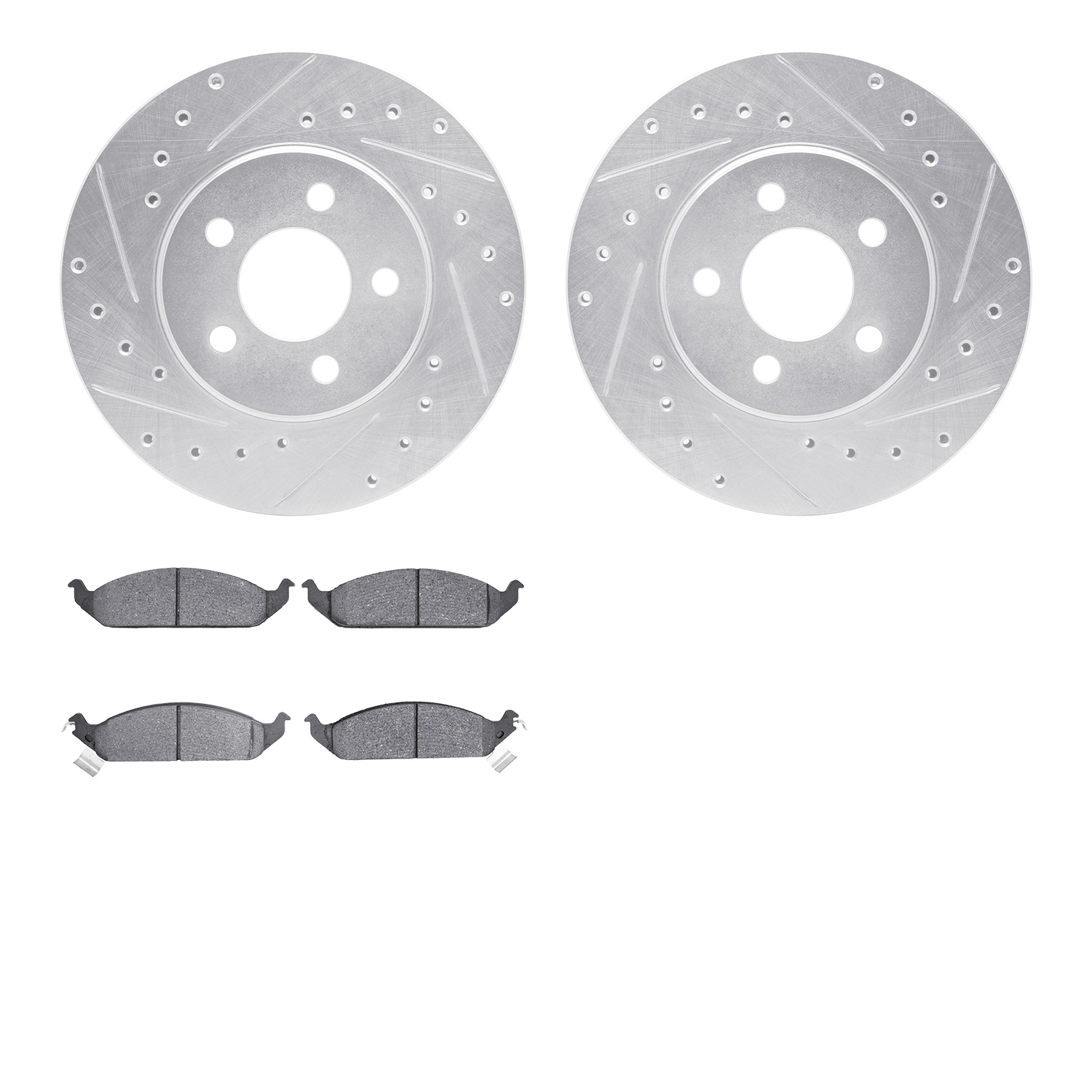 7302-39022 Drilled/Slotted Brake Rotor with 3000-Series Ceramic Brake Pads Kit [Silver], 1995-2000 Mopar, Position: Front