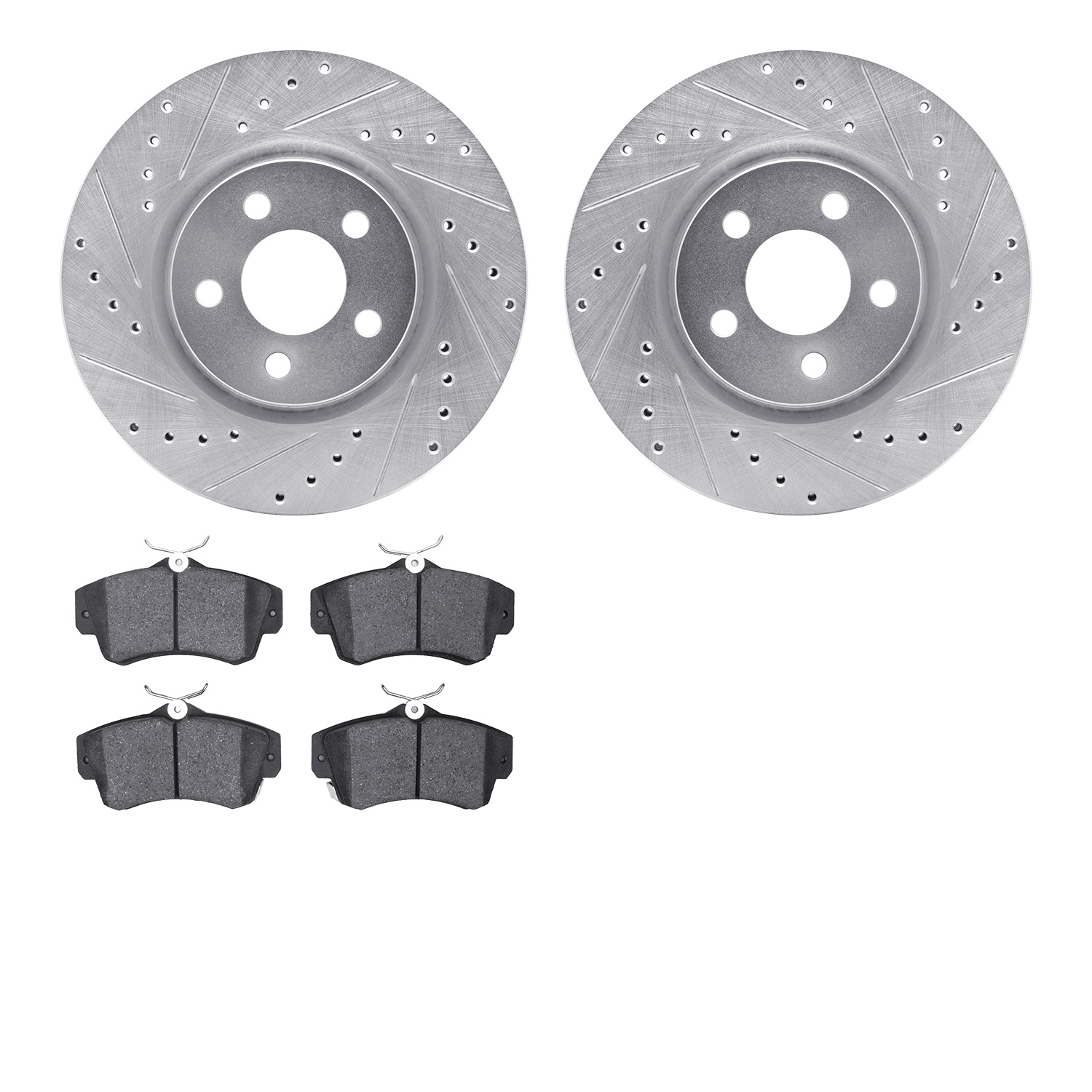 7302-39025 Drilled/Slotted Brake Rotor with 3000-Series Ceramic Brake Pads Kit [Silver], 2003-2009 Mopar, Position: Front