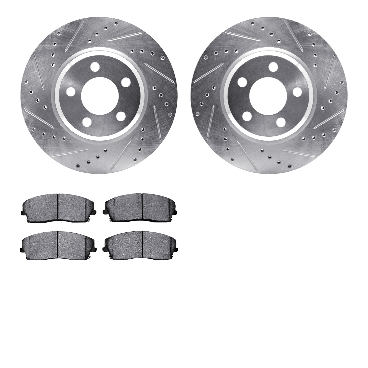 7302-39033 Drilled/Slotted Brake Rotor with 3000-Series Ceramic Brake Pads Kit [Silver], Fits Select Mopar, Position: Front