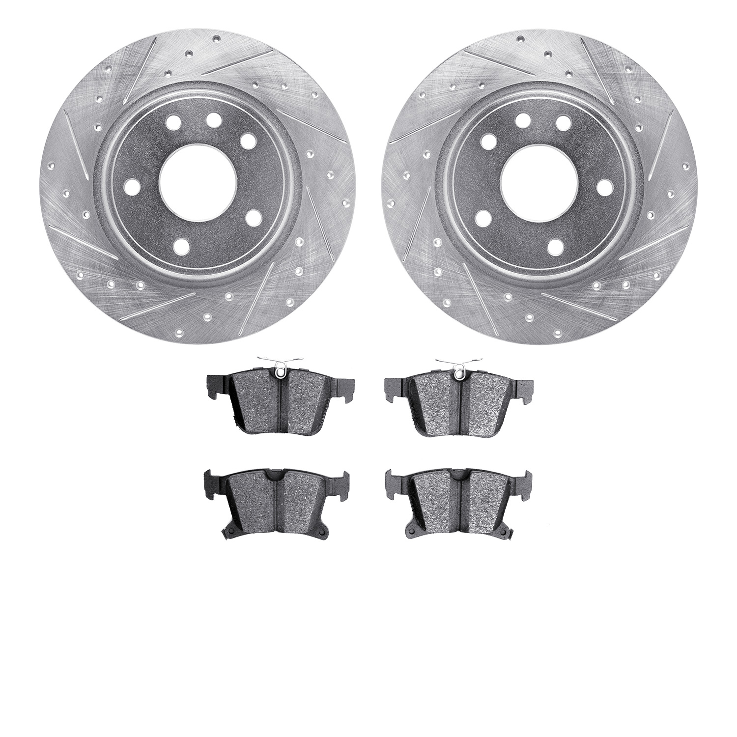 7302-39045 Drilled/Slotted Brake Rotor with 3000-Series Ceramic Brake Pads Kit [Silver], Fits Select Mopar, Position: Rear
