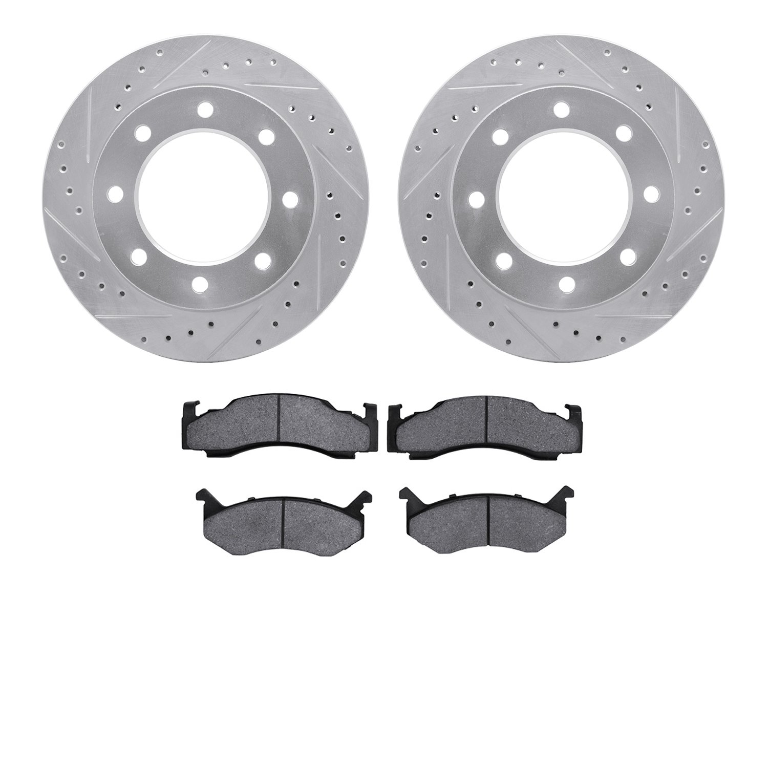 7302-40001 Drilled/Slotted Brake Rotor with 3000-Series Ceramic Brake Pads Kit [Silver], 1973-1993 Mopar, Position: Front